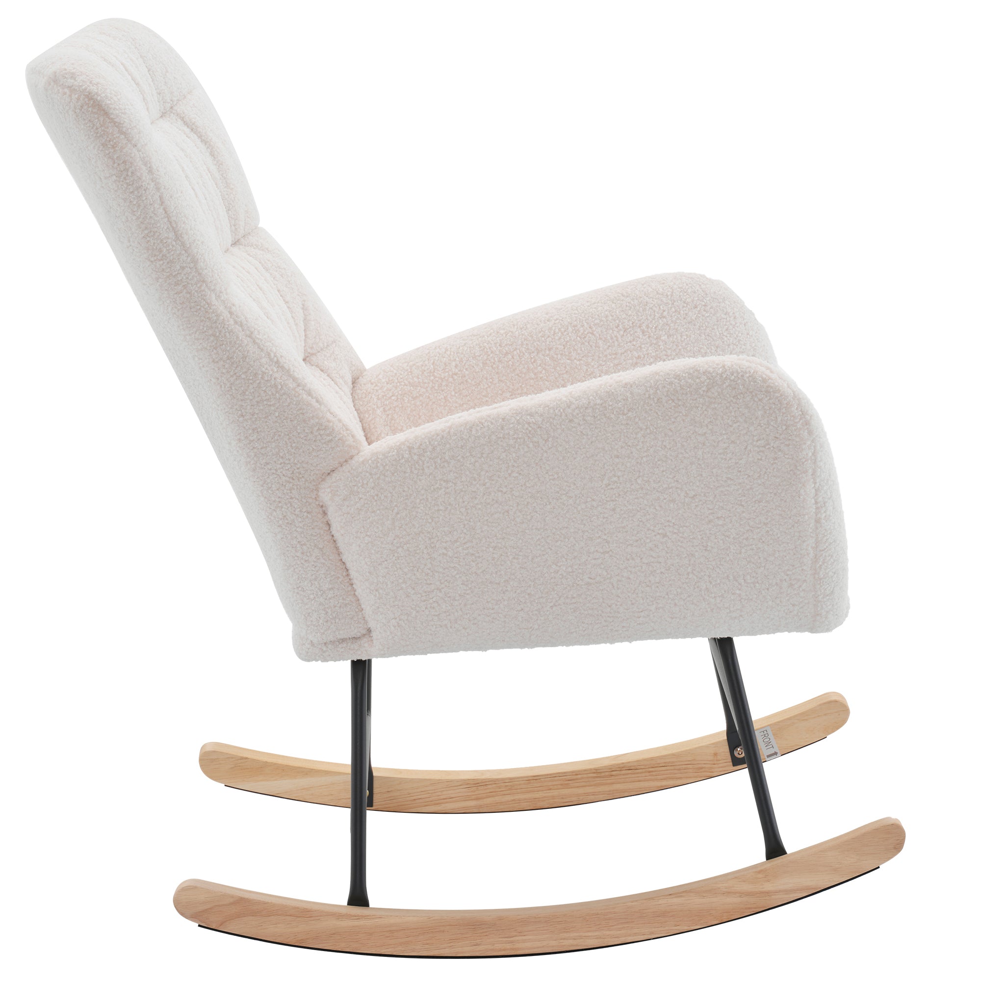 Nursery Rocking Chair, Teddy Upholstered Glider Rocker, Rocking Accent Chair with High Backrest, Comfy Rocking Accent Armchair for Living Room, Bedroom, Offices, WHITE