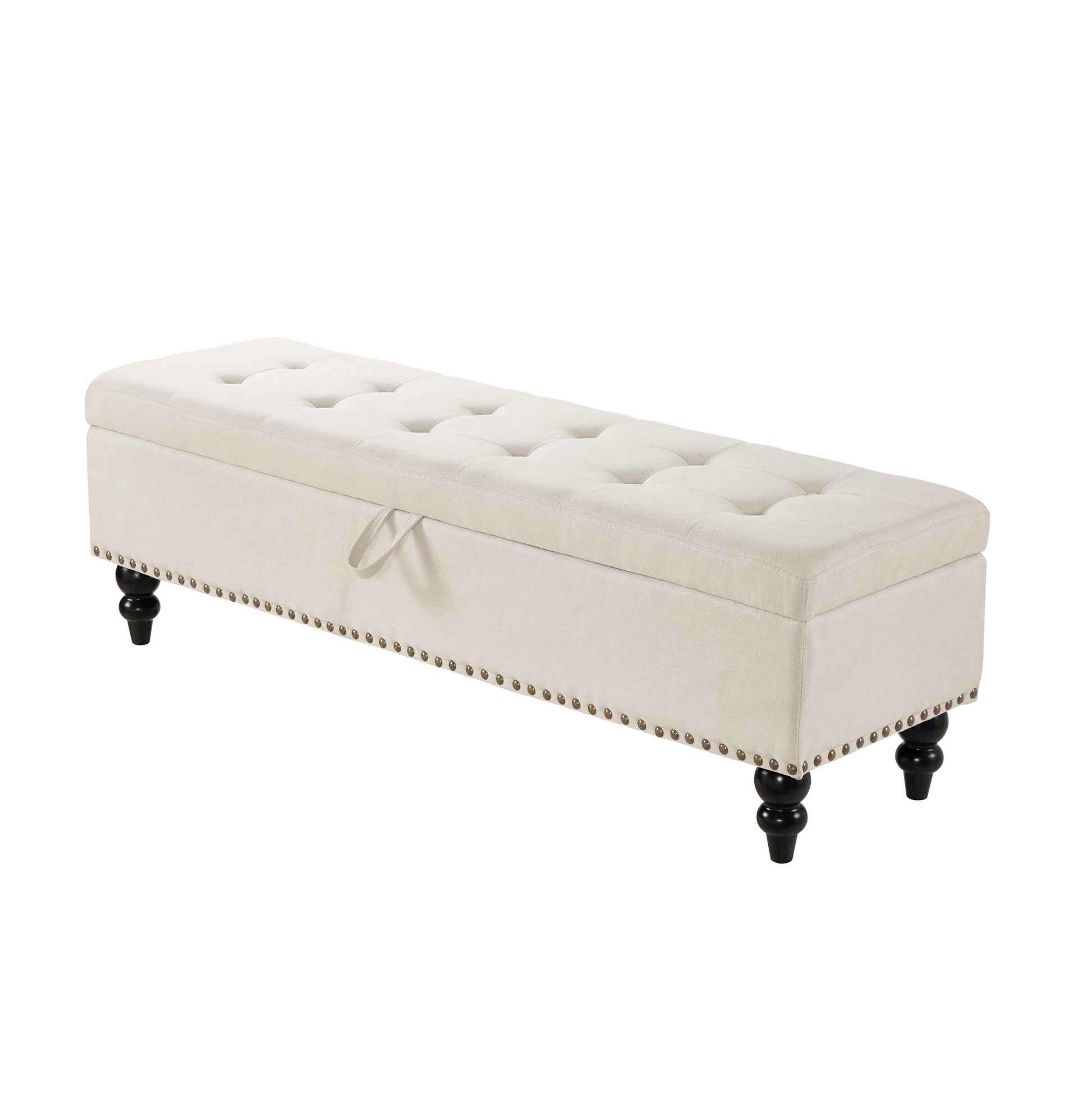59' Bed Bench Ottoman with Storage  Beige Fabric