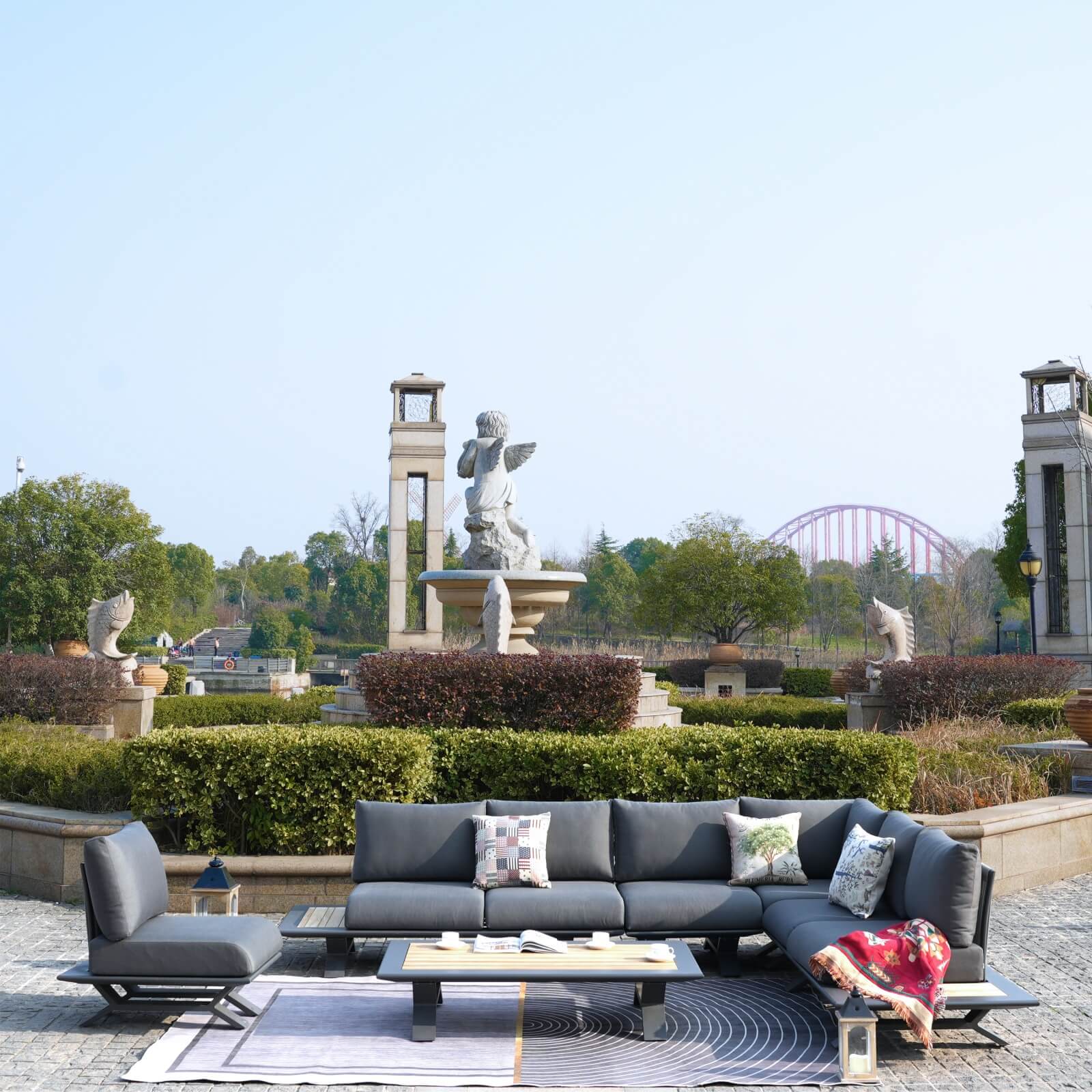 High-grade teak handrails aluminum dew pipe sofa garden set（PAS-2323） - Abrihome