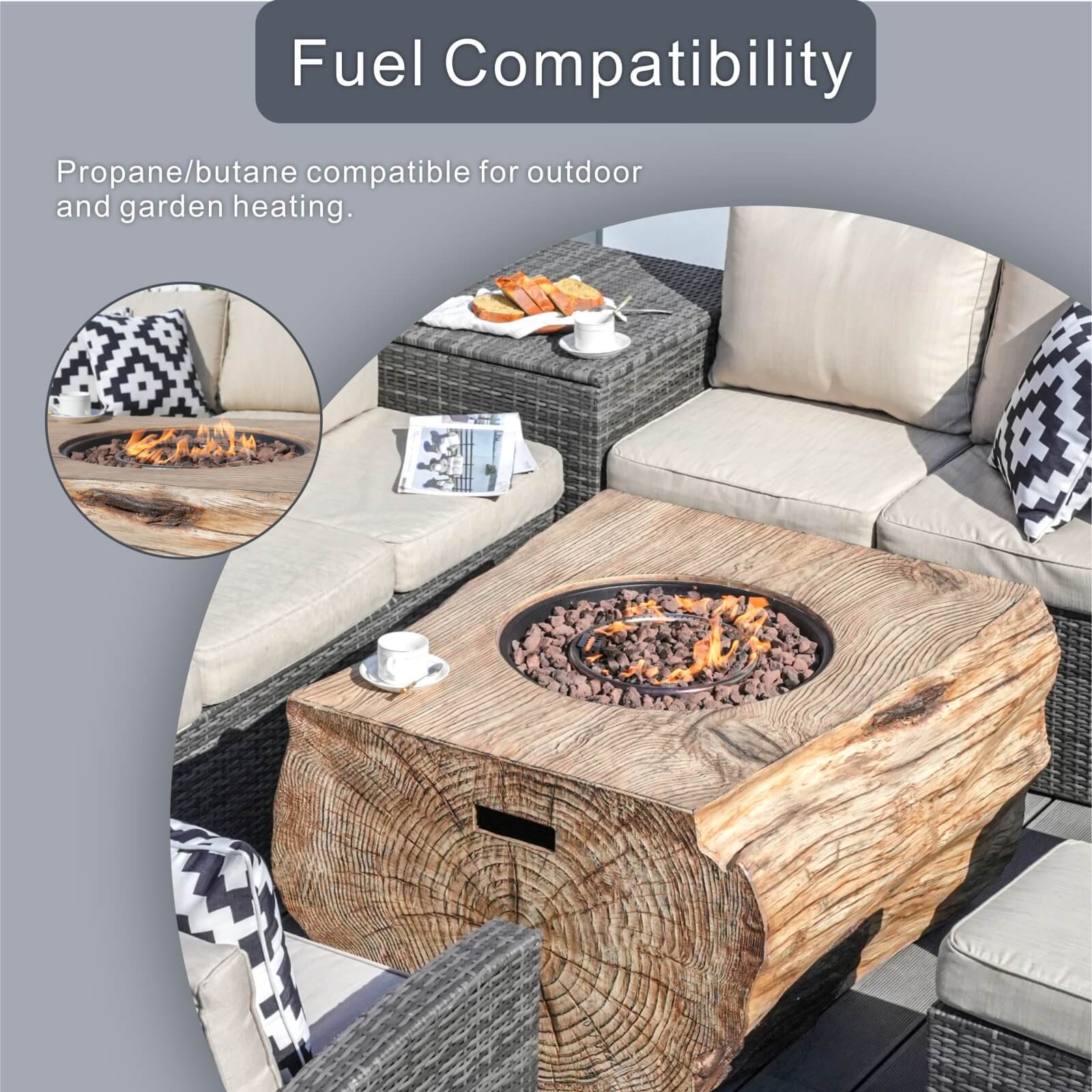 7-Piece Outdoor Fire Pit Set with TerraFlame Rectangle Table(PAG-1403B+2170) - Abrihome