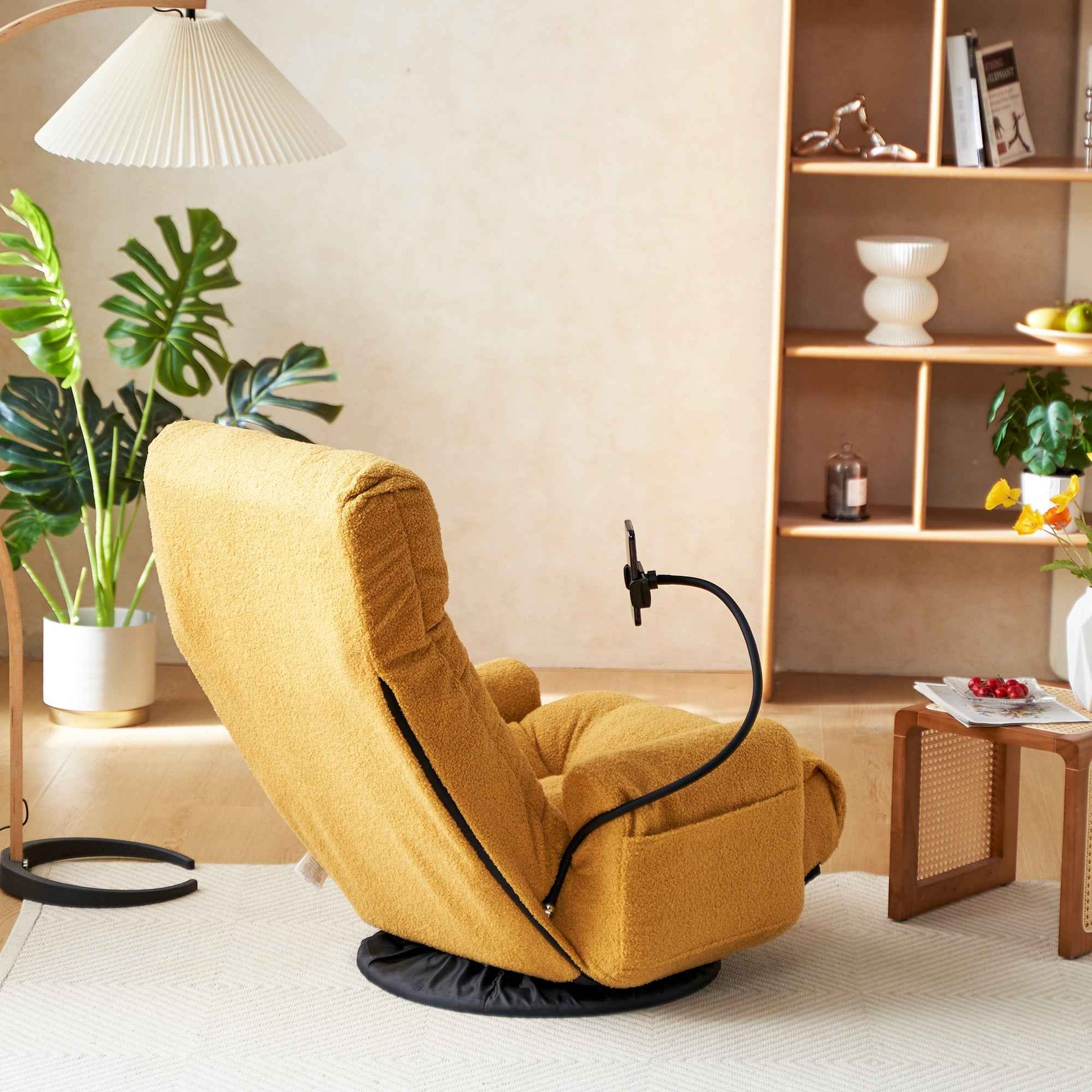 Adjustable Yellow Swivel Lounge Chair with 360-Degree Rotating Seat and Headrest Support, Leisure Chair Deck Chair - Game Chair for Living Room