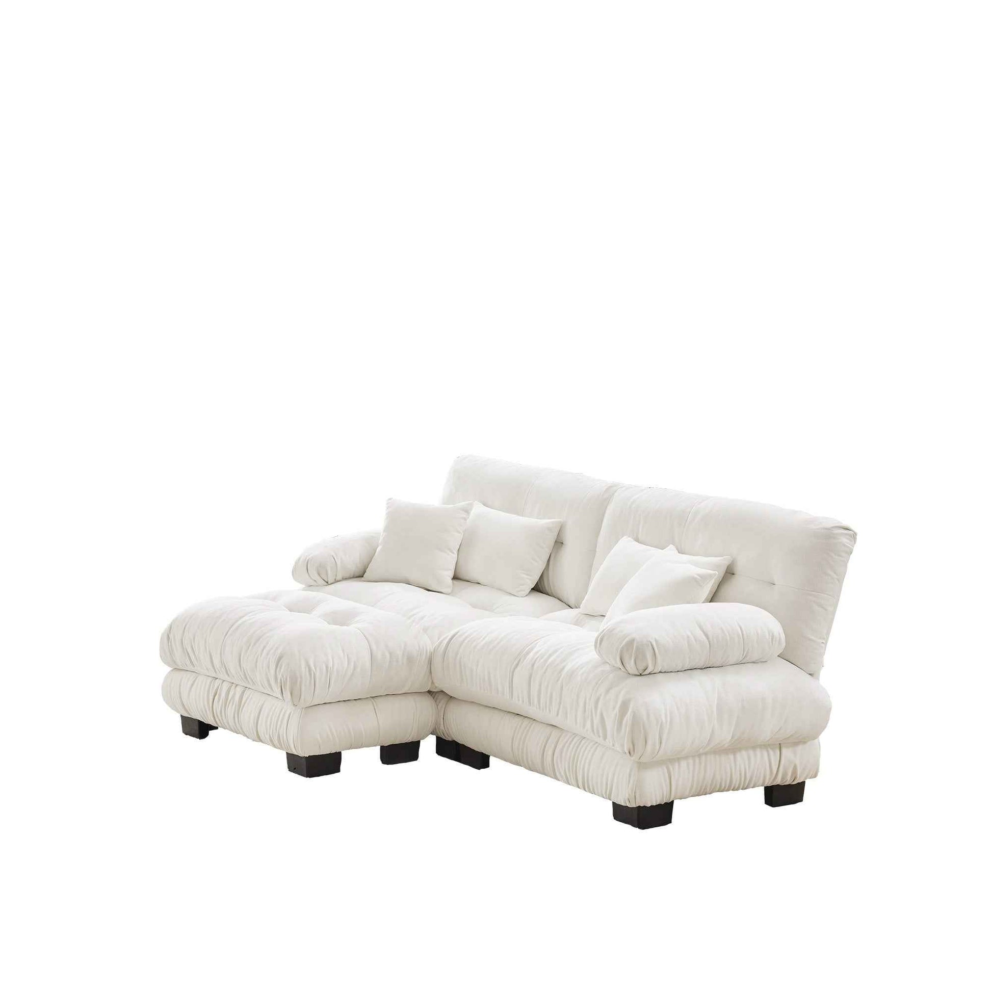 Cloud Couch Sectional Sofa for Living Room, Chenille 2 Seater Sofa with 2 Lumbar pillows and 2 throw pillows , Upholstered Wide Arm Sofa with Convertible Ottoman,Chenille White