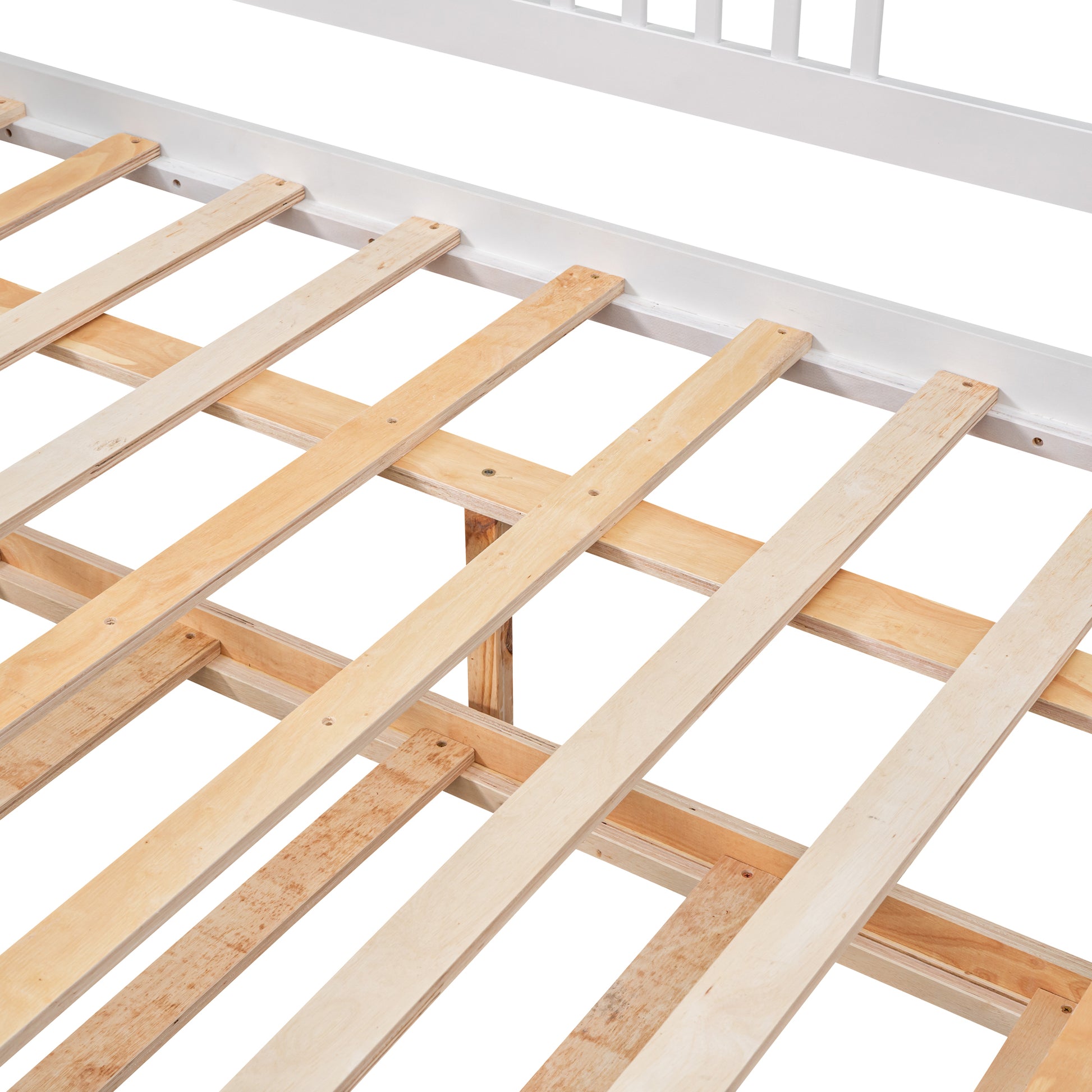 Full Size Daybed Wood Bed with Twin Size Trundle,White - Abrihome