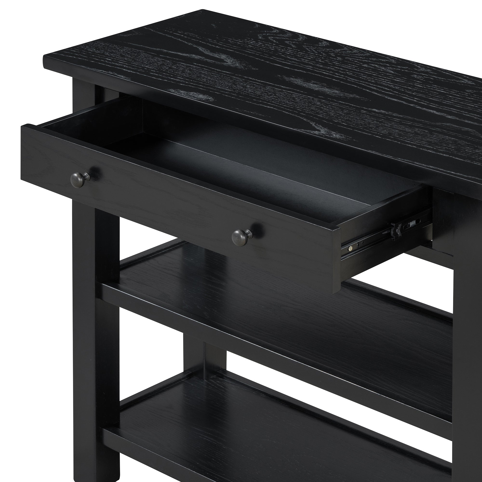 TREXM Retro Console Table with Drawer and Two Sturdy Shelves for Entryway, Living Room (Black)