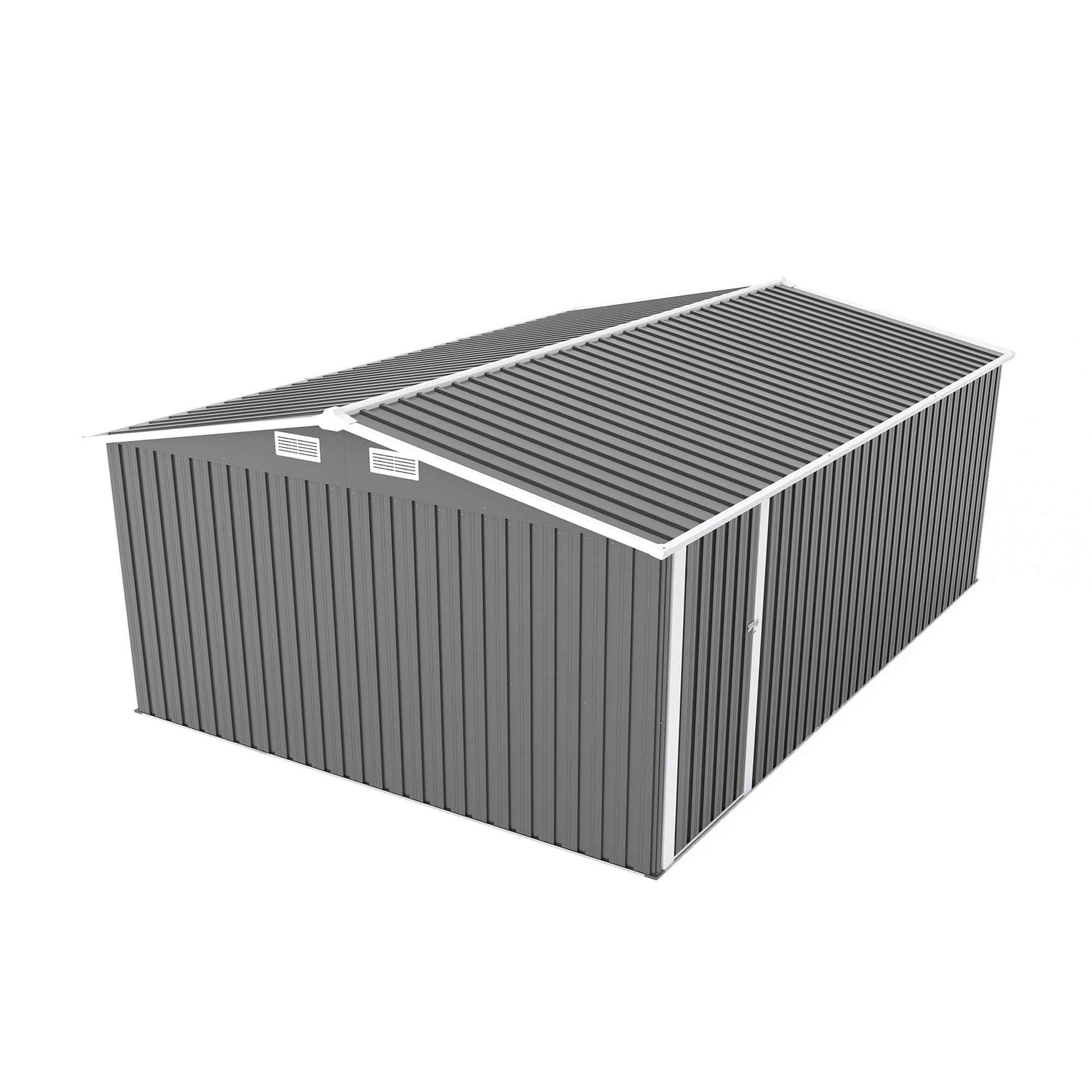 Campcraft  Outdoor Storage Shed 10×14 FT with 3 Lockable Doors,4 Air Vents & Sloped Roof,Utility Tool Shed Metal Storage Garden Sheds  Frame and 4 Vents,for Backyard,Patio,Lawn,dark Grey