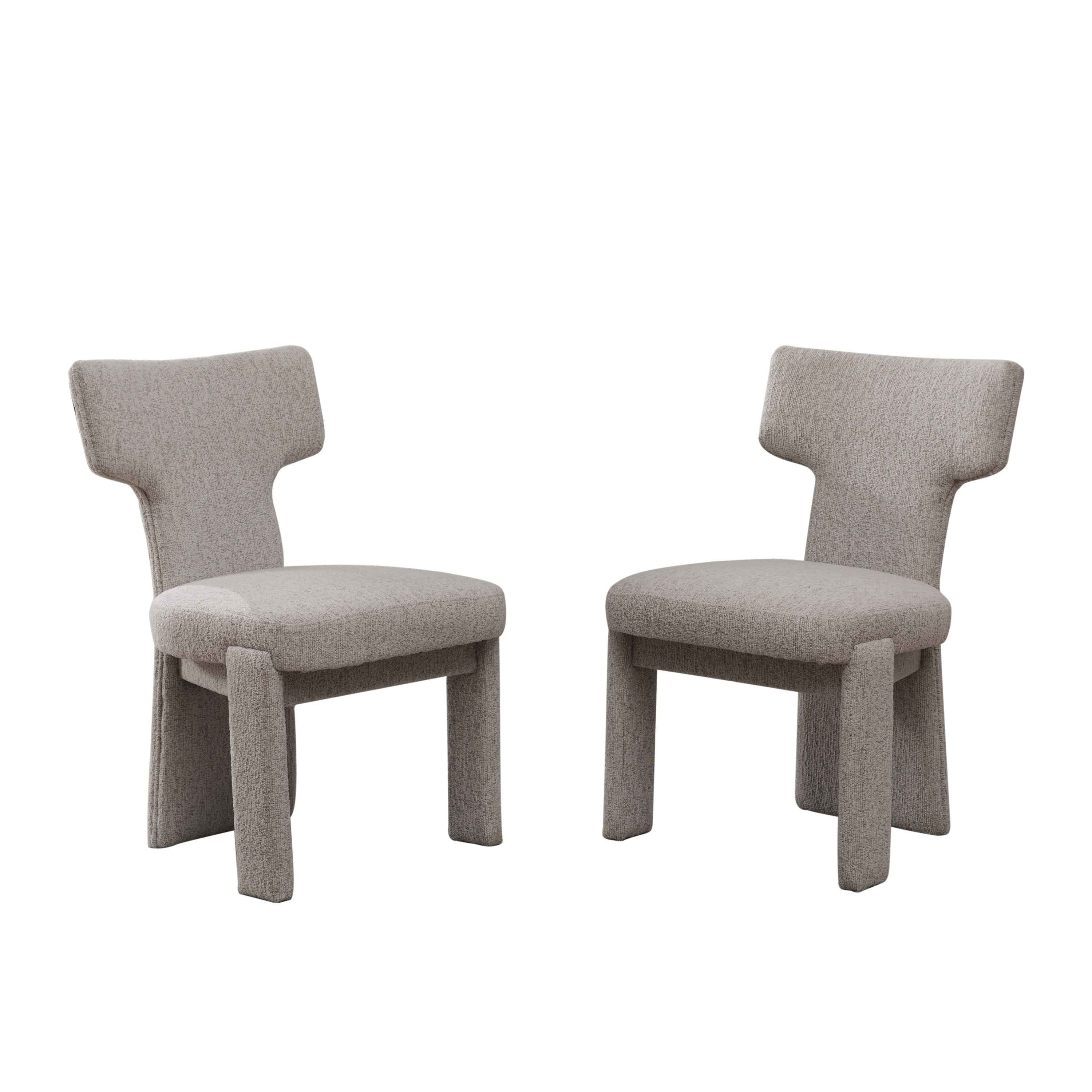 Modern Beige Chenille Dining Chair Set of 2 with Rubberwood Legs, Armless Curved Back Accent Chairs for Living Room Bedroom Restaurant Cafes Dining Room Reception, 22.05' Wide