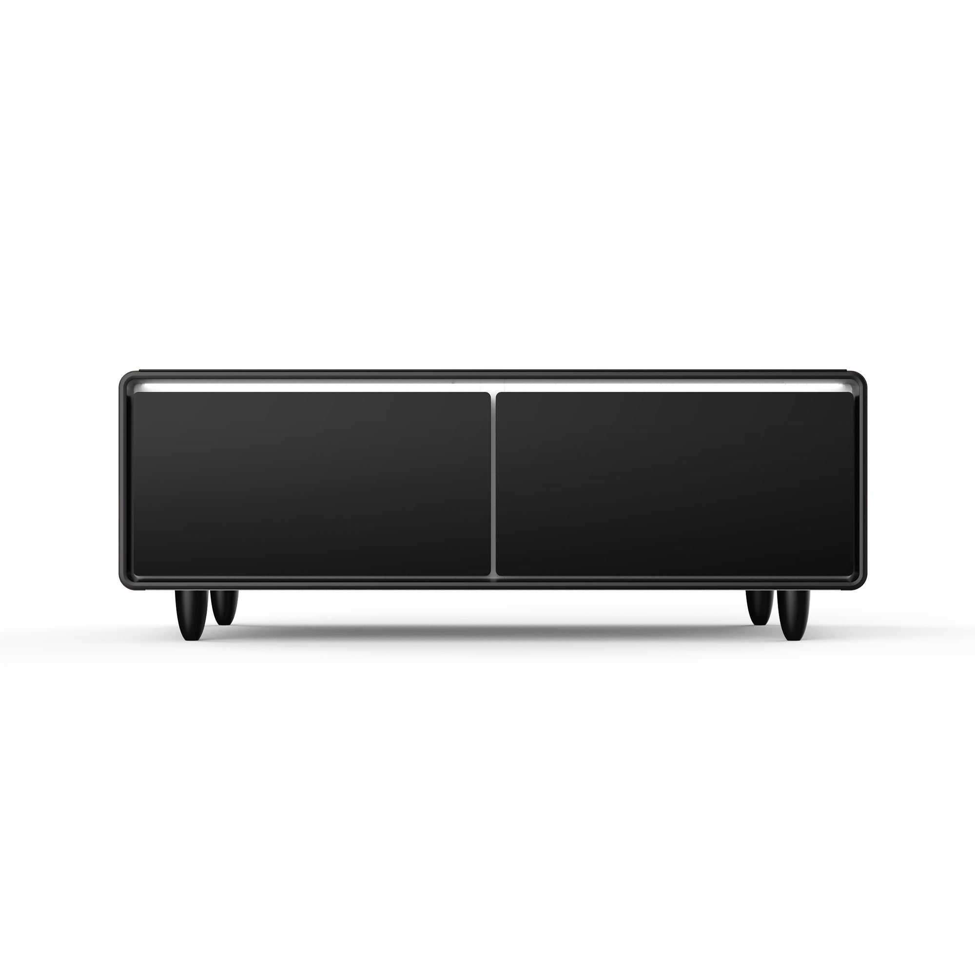 Modern Smart Coffee Table with Built-in Fridge, Bluetooth Speaker, Wireless Charging Module, Touch Control Panel, Power Socket, USB Interface, Outlet Protection, Atmosphere light, Black