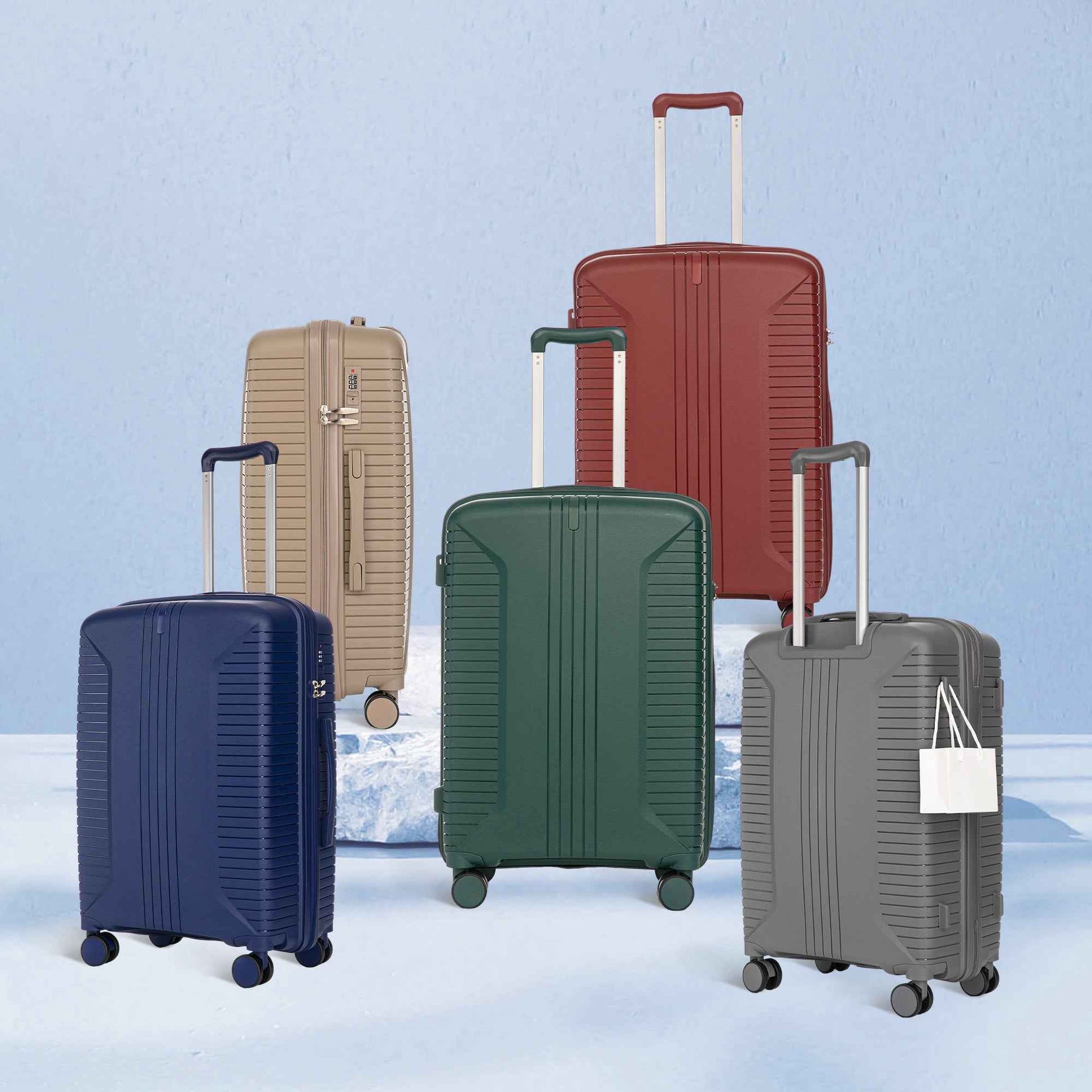 20'/24'/28' 3 pcs/set in PP Spinner Wheel Luggage, Carry on Suitcase, Matching Color, Combination Lock (Red)