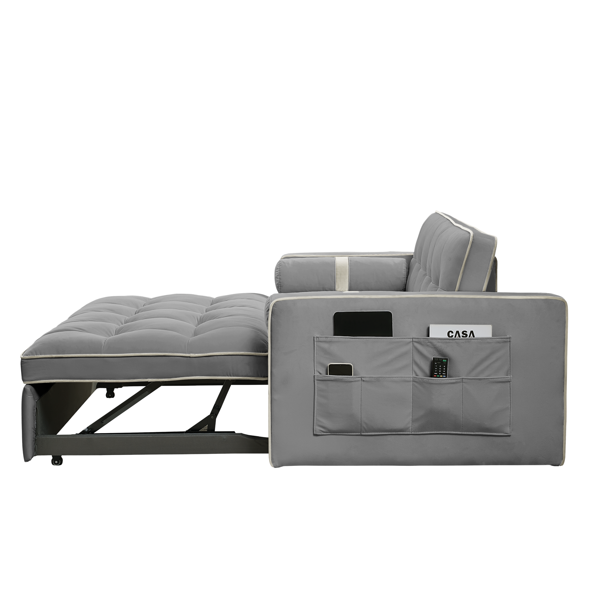 Modern 55.5' Pull Out Sleep Sofa Bed 2 Seater Loveseats Sofa Couch with side pockets, Adjsutable Backrest and Lumbar Pillows for Apartment Office Living Room - Abrihome