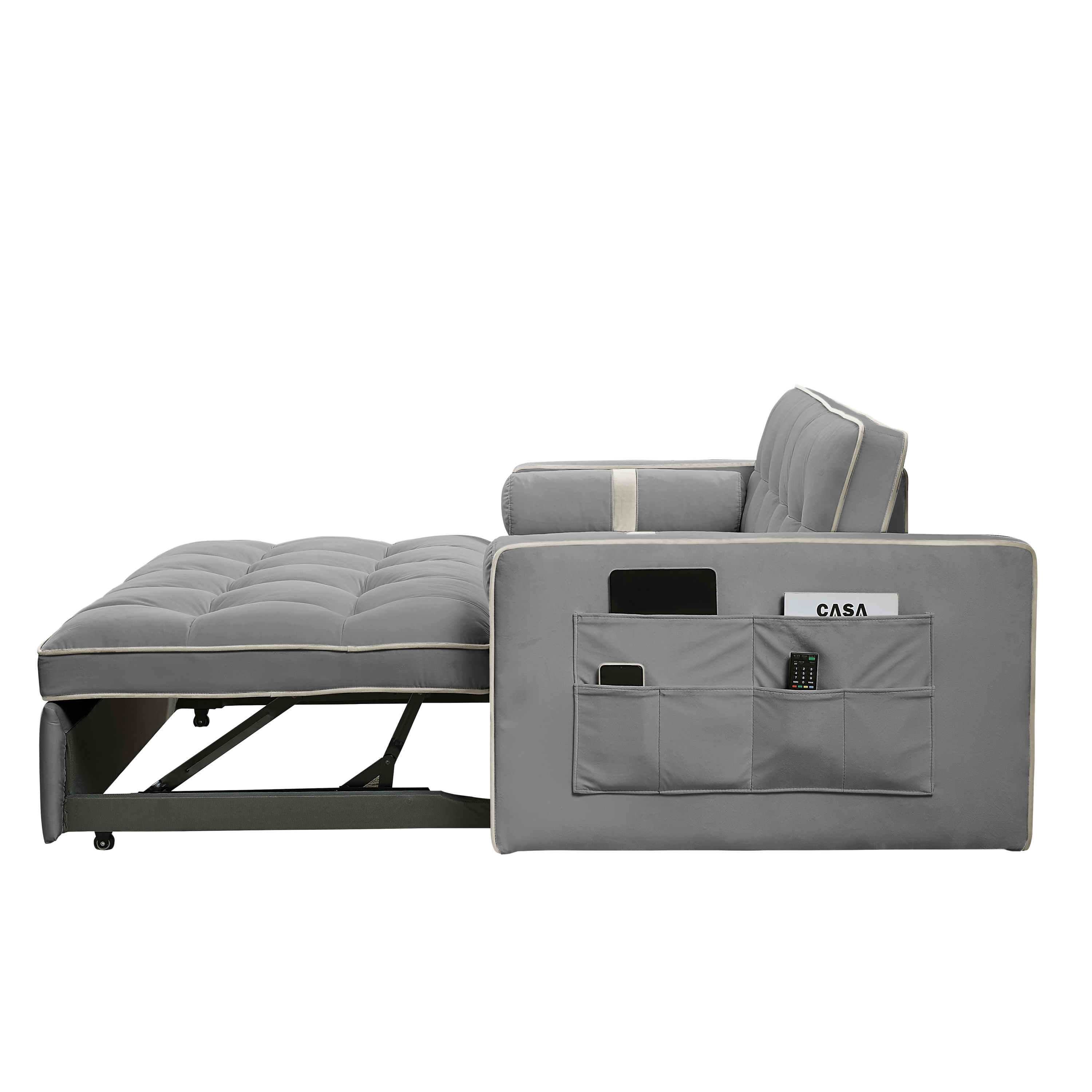 Modern 55.5' Pull Out Sleep Sofa Bed 2 Seater Loveseats Sofa Couch with side pockets, Adjsutable Backrest and Lumbar Pillows for Apartment Office Living Room - Abrihome