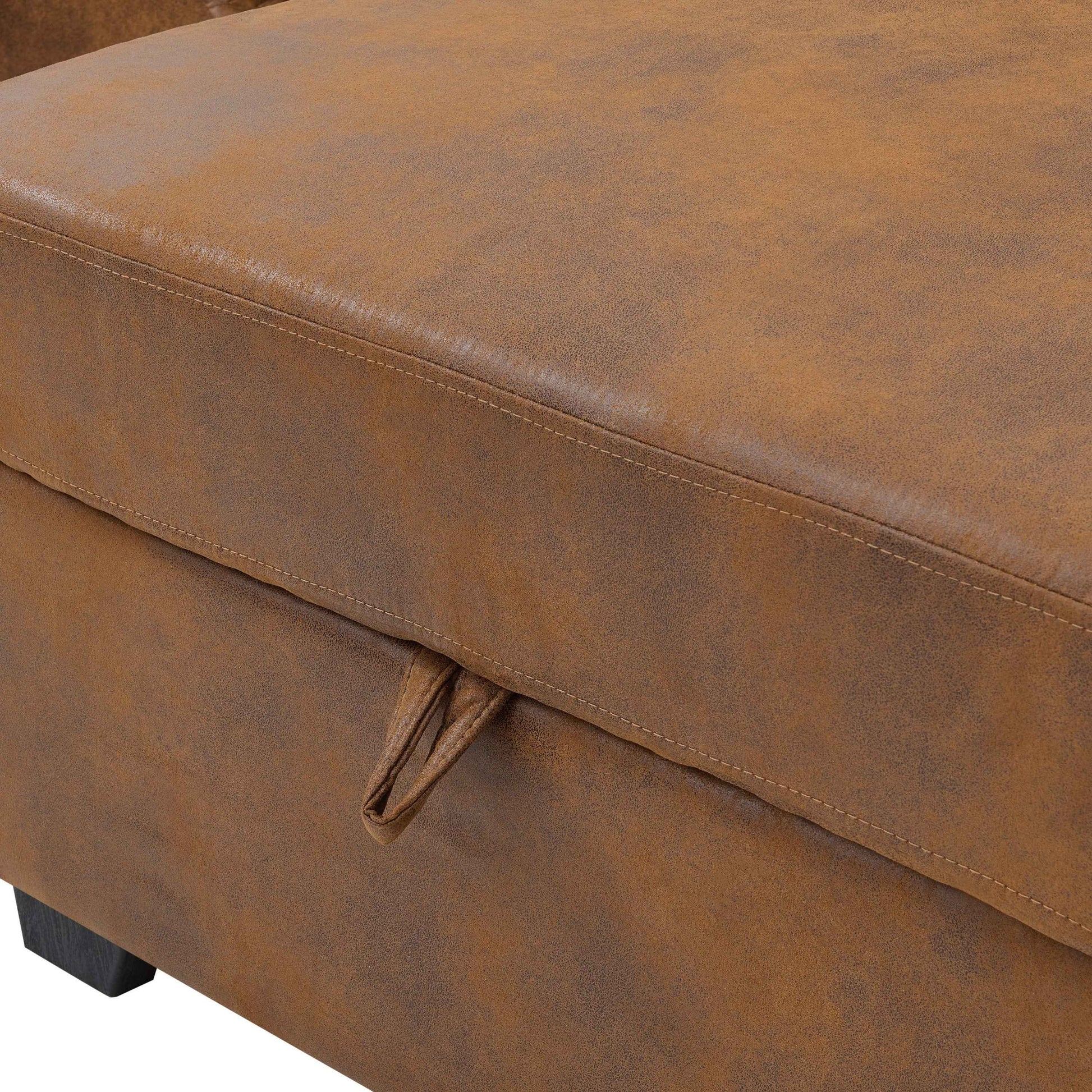 Faux Leather Fabric U-Shape Sectional Sleeper Sofa (Pull-Out Bed) With Storage Chaise