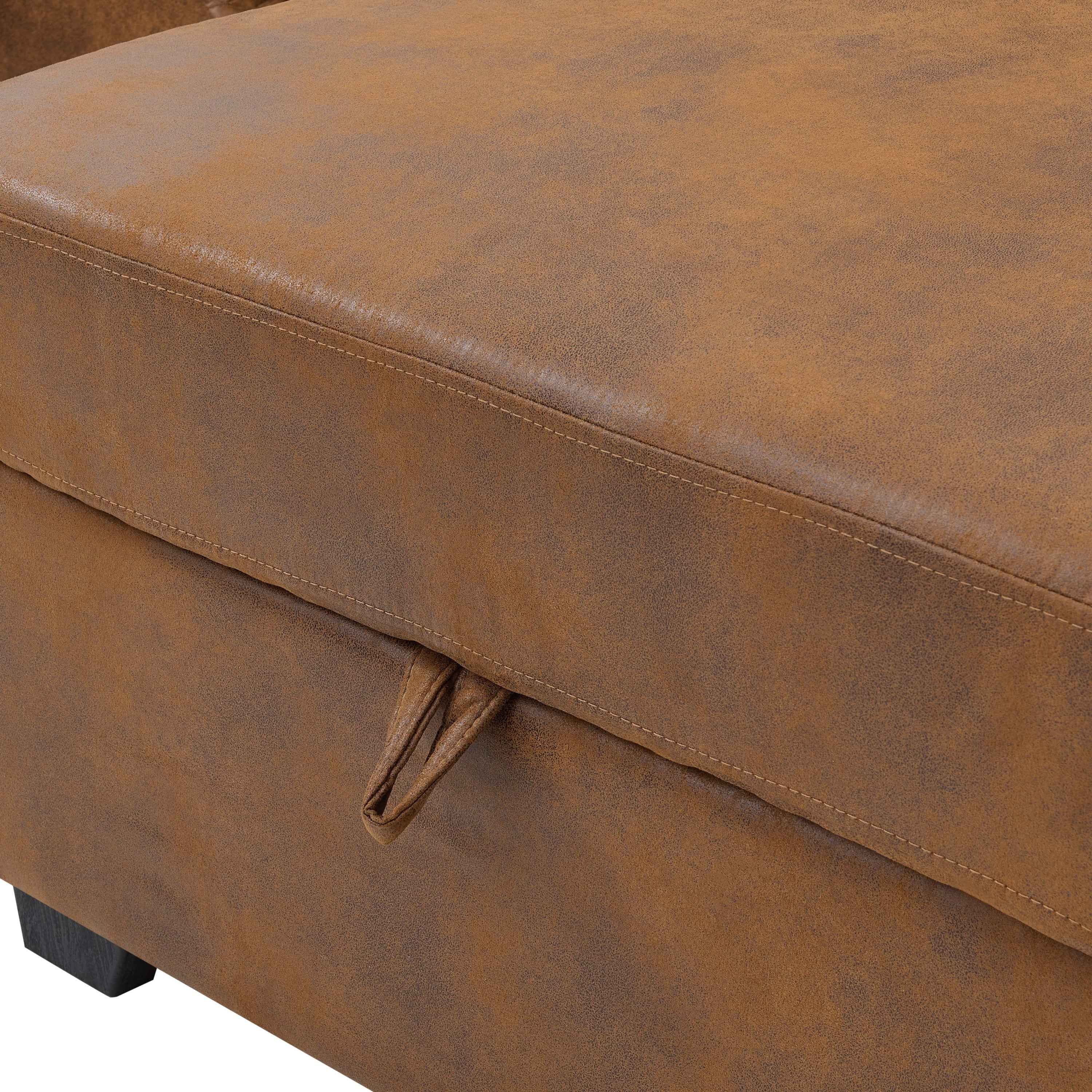 Faux Leather Fabric U-Shape Sectional Sleeper Sofa (Pull-Out Bed) With Storage Chaise