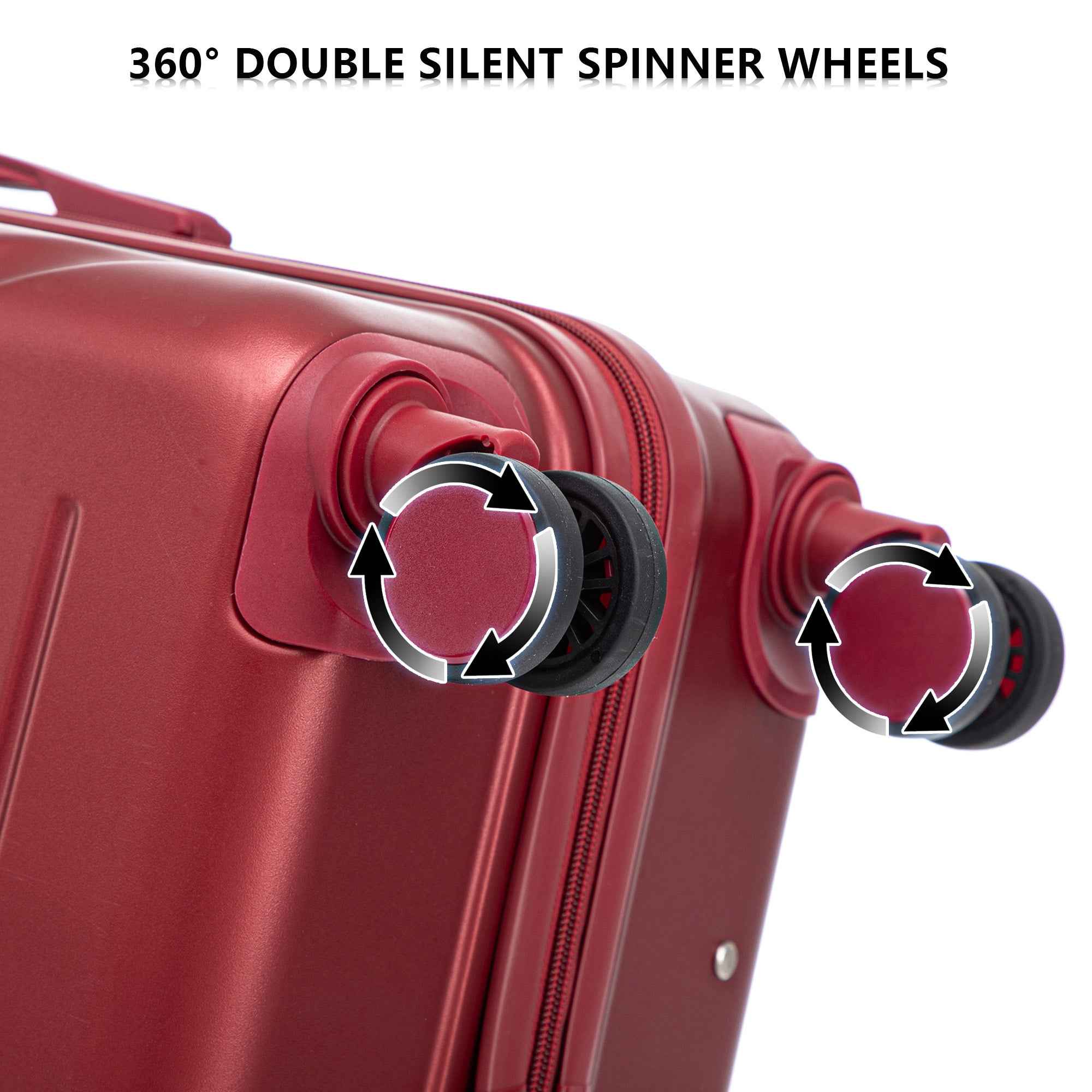Set 3PCs 20'/24'/28' ABS Spinner Wheel Luggage, Matching Color, with Combination Lock - Wine Red