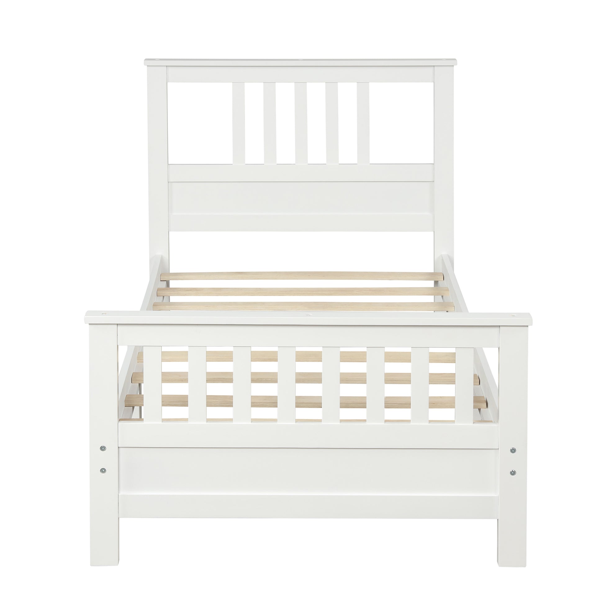 Wood Platform Bed with Headboard and Footboard, Twin (White) - Abrihome