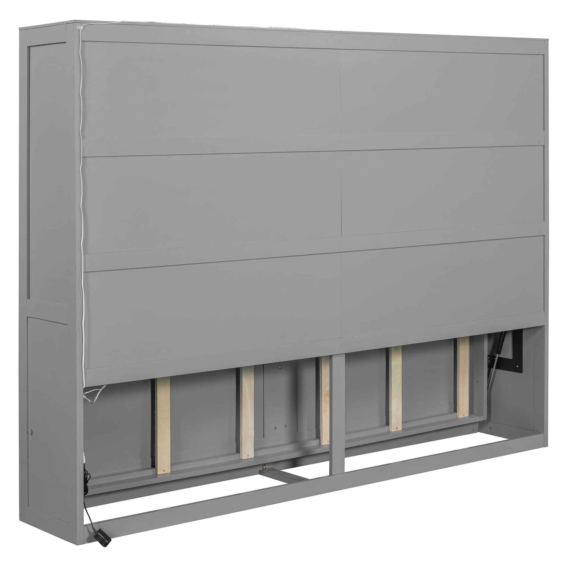 Queen Size Murphy Bed Wall Bed Modern design with LED Lights,Gray