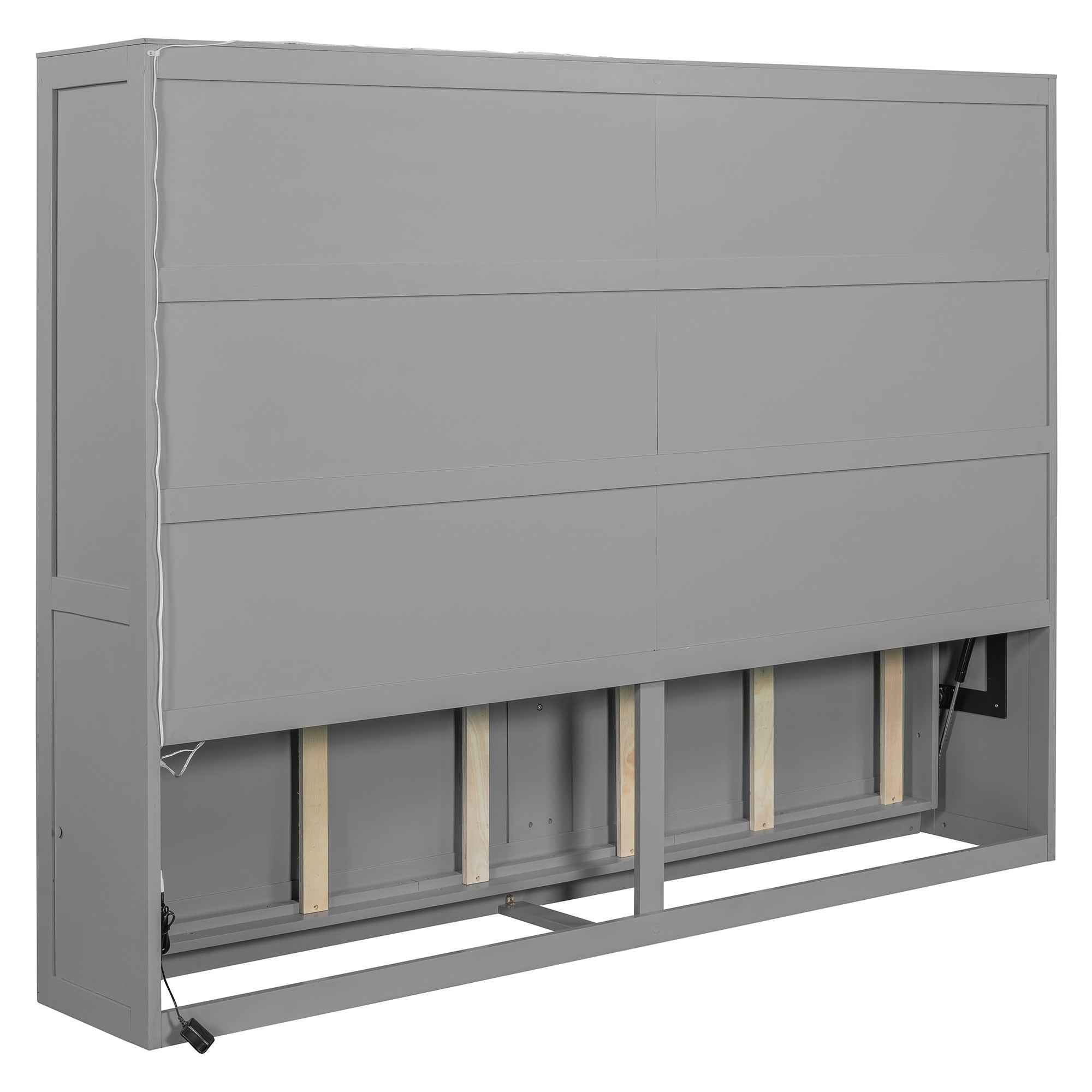 Queen Size Murphy Bed Wall Bed Modern design with LED Lights,Gray