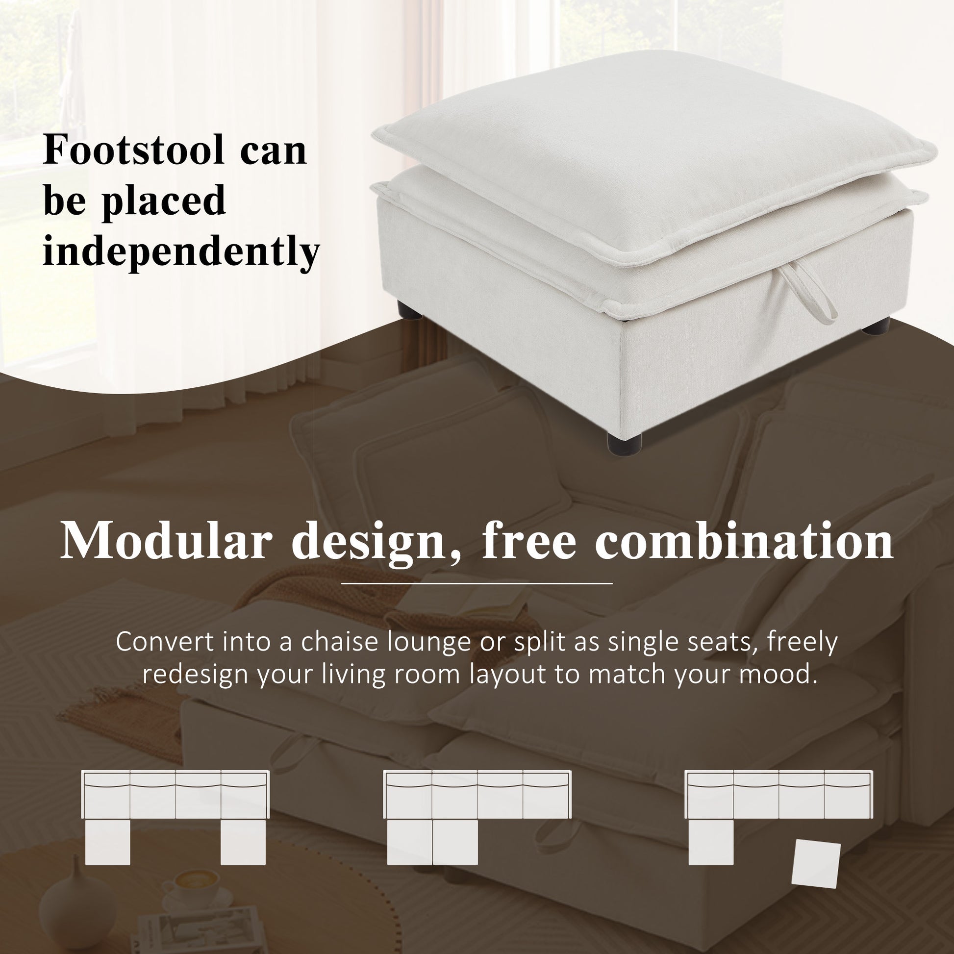 U_Style Double-Layer Cushion Modern Large U-Shaped Modular Sofa, Freely Combinable 6-Seater with Storage Function, Convertible to Sofa Bed, Perfect for Living Rooms, Offices, and Apartments - Abrihome