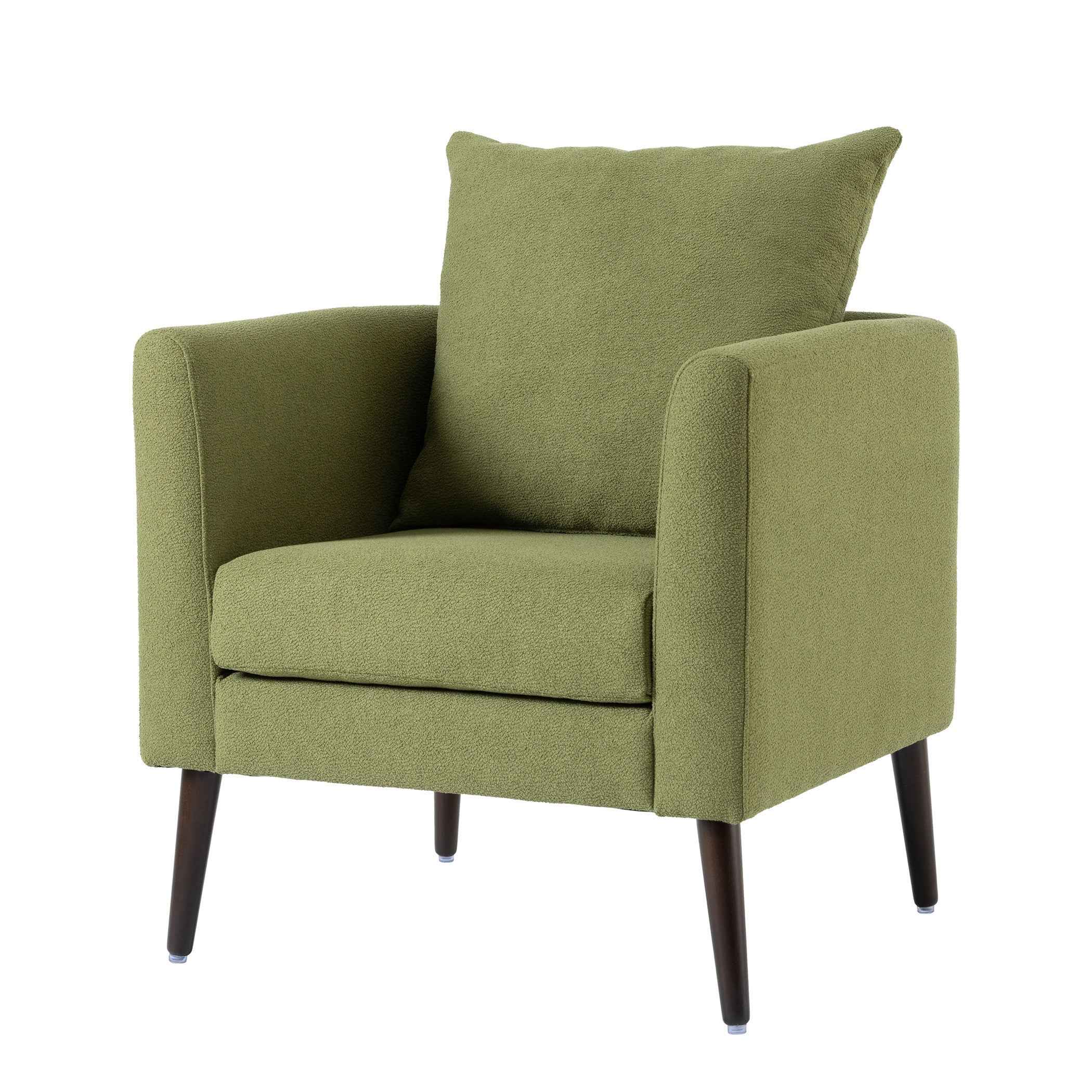 Modern Fabric Accent Chair, Upholstered Armchair for Living Room, Mid Century Fabric Lounge Chair w/Pillow, Comfortable Reading Chair with Wood Legs for Living Room, Bedroom, Reception Room (Olive)
