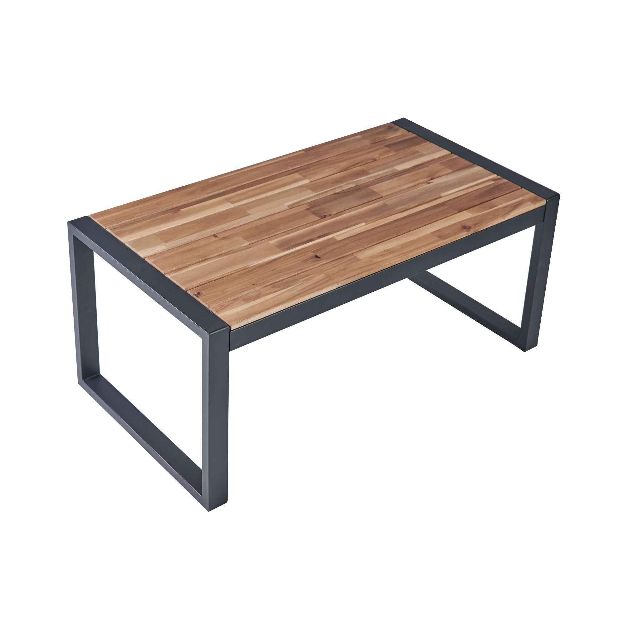 Modern Outdoor 4-Piece Patio Furniture Set with Acacia Wood Table Top, Black and Light Brown