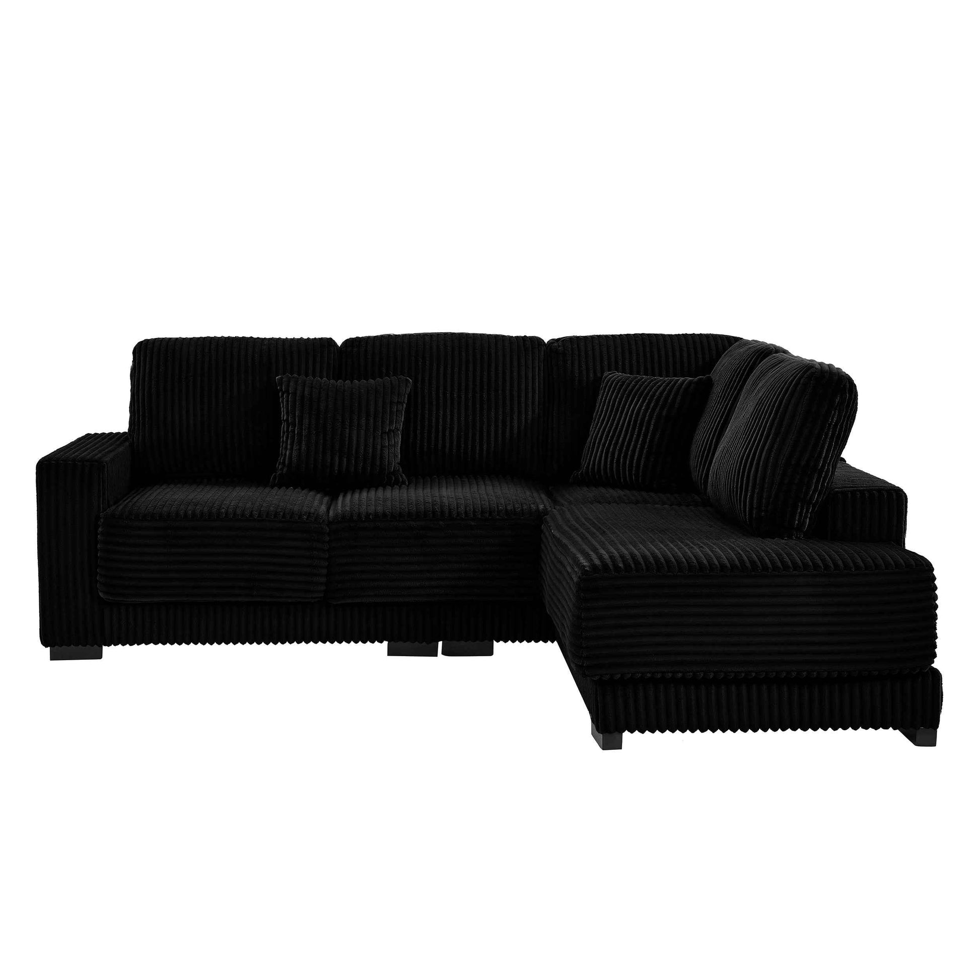 93' Sectional Sofa, L Shaped Sofa Couch with Reversible Chaise Lounge, Upholstered Soft Corduroy Couch for Living Room, Apartment (Black)