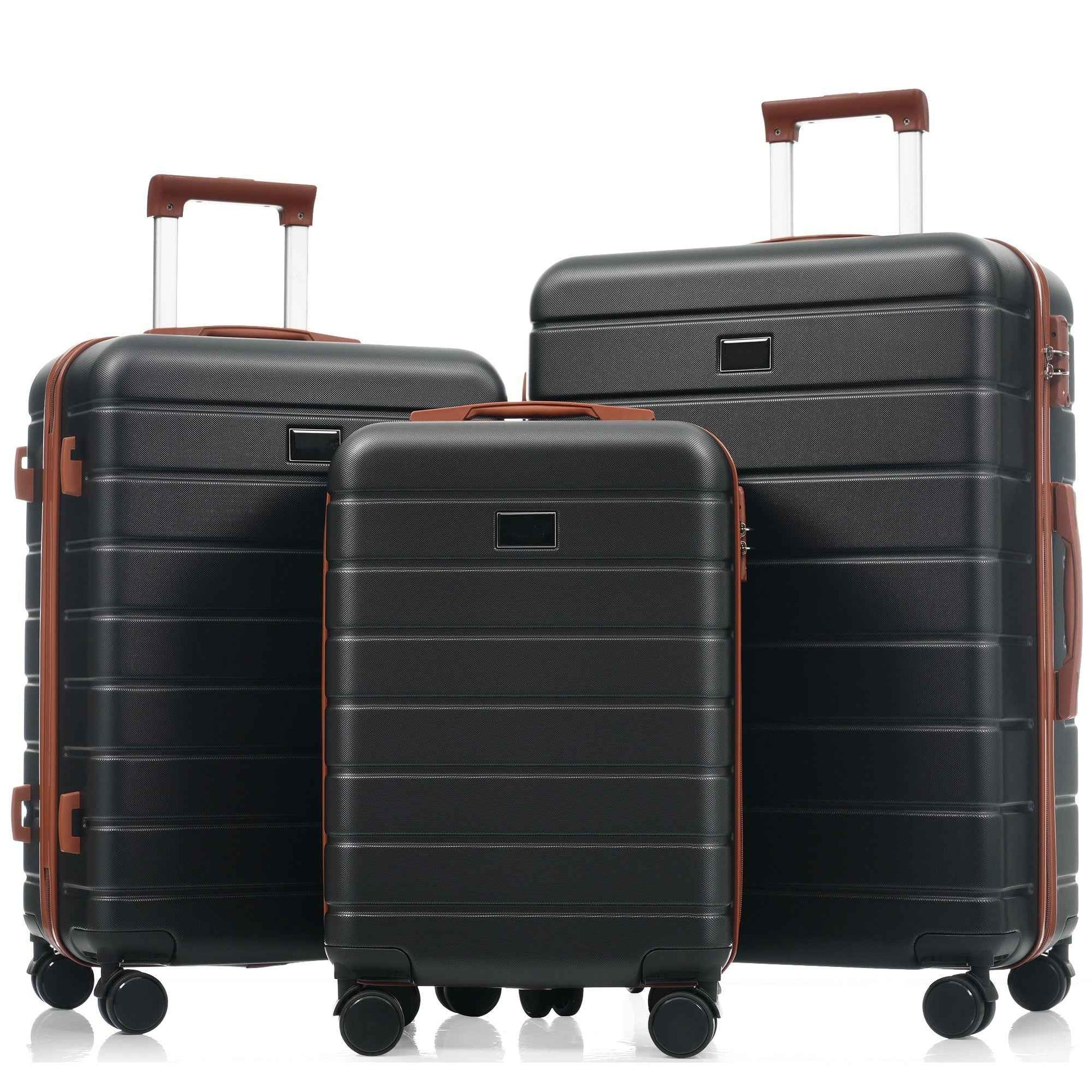 Premium ABS Travel Luggage Set , 3-Piece TSA Lock Suitcase Ensemble with 20, 24, and 28 Inch Sizes with 360° Spinner Wheels, black and brown