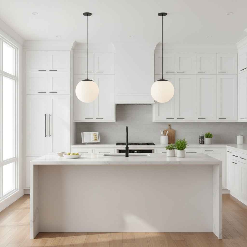 10 inch Diameter Etched White Glass Globe Integrated LED Pendant