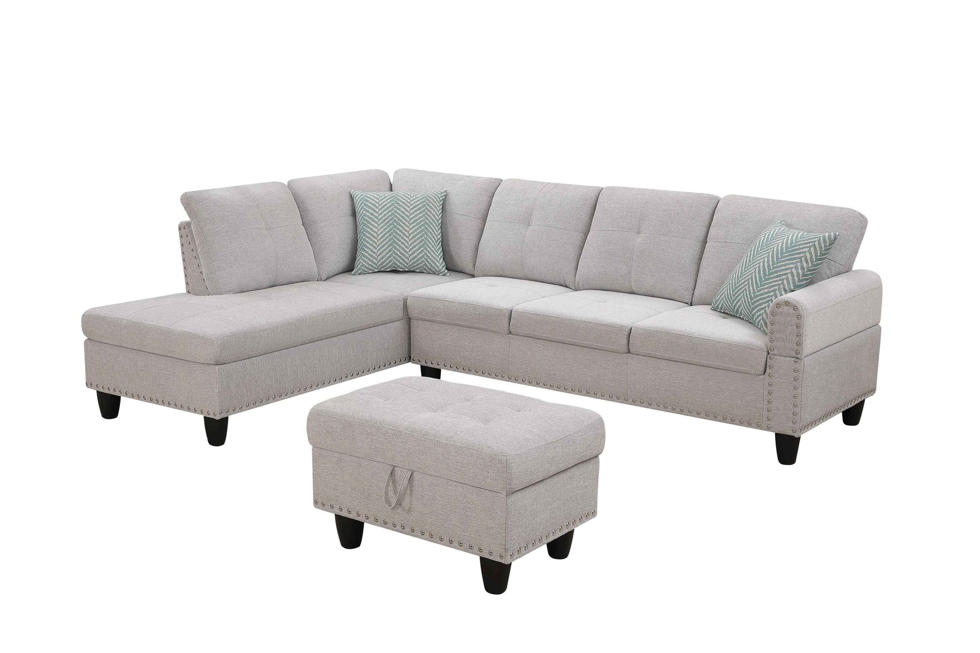 Accent Pillow - Equipped Sectional Sofa in Light Grey