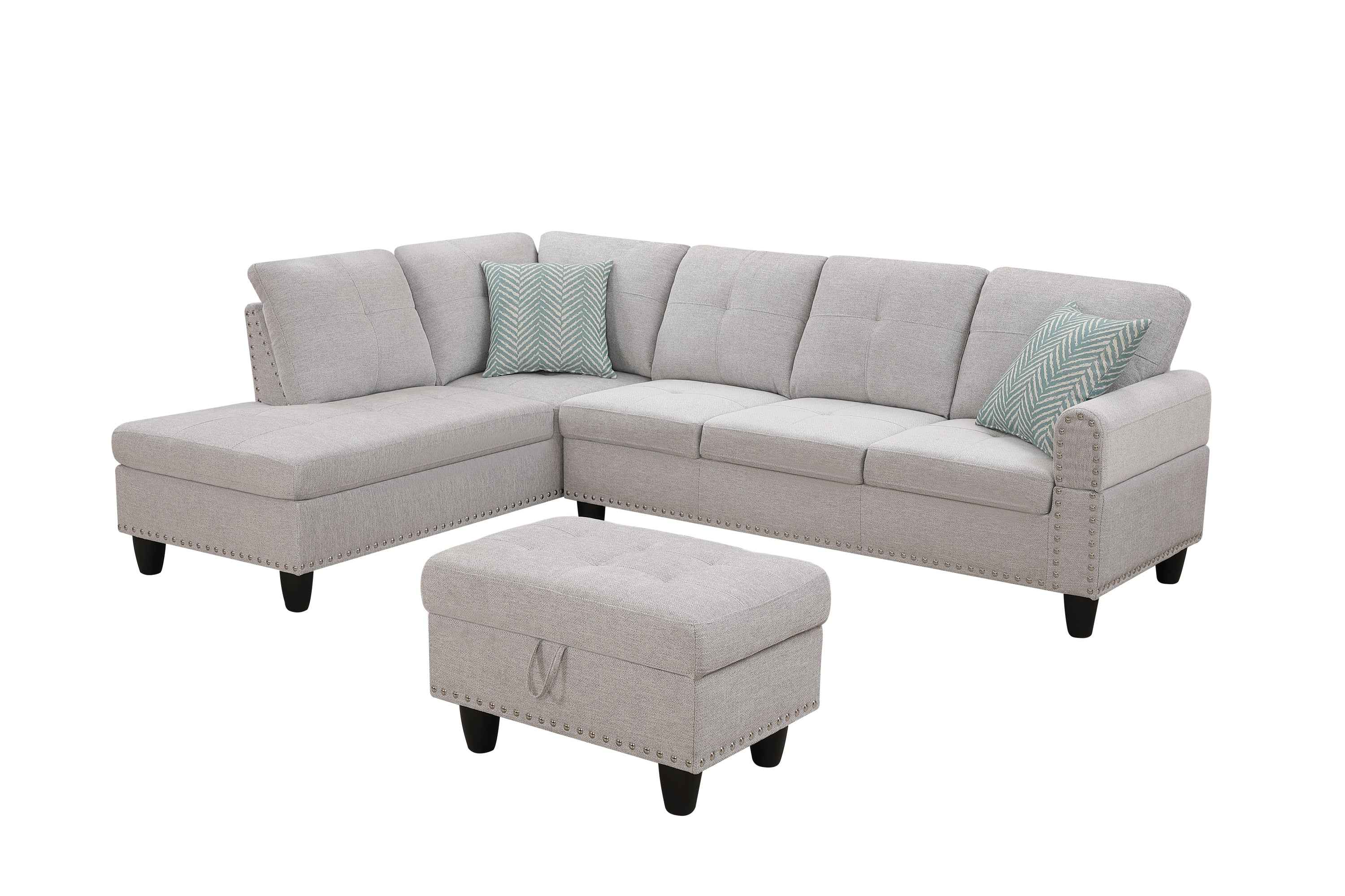 Accent Pillow - Equipped Sectional Sofa in Light Grey