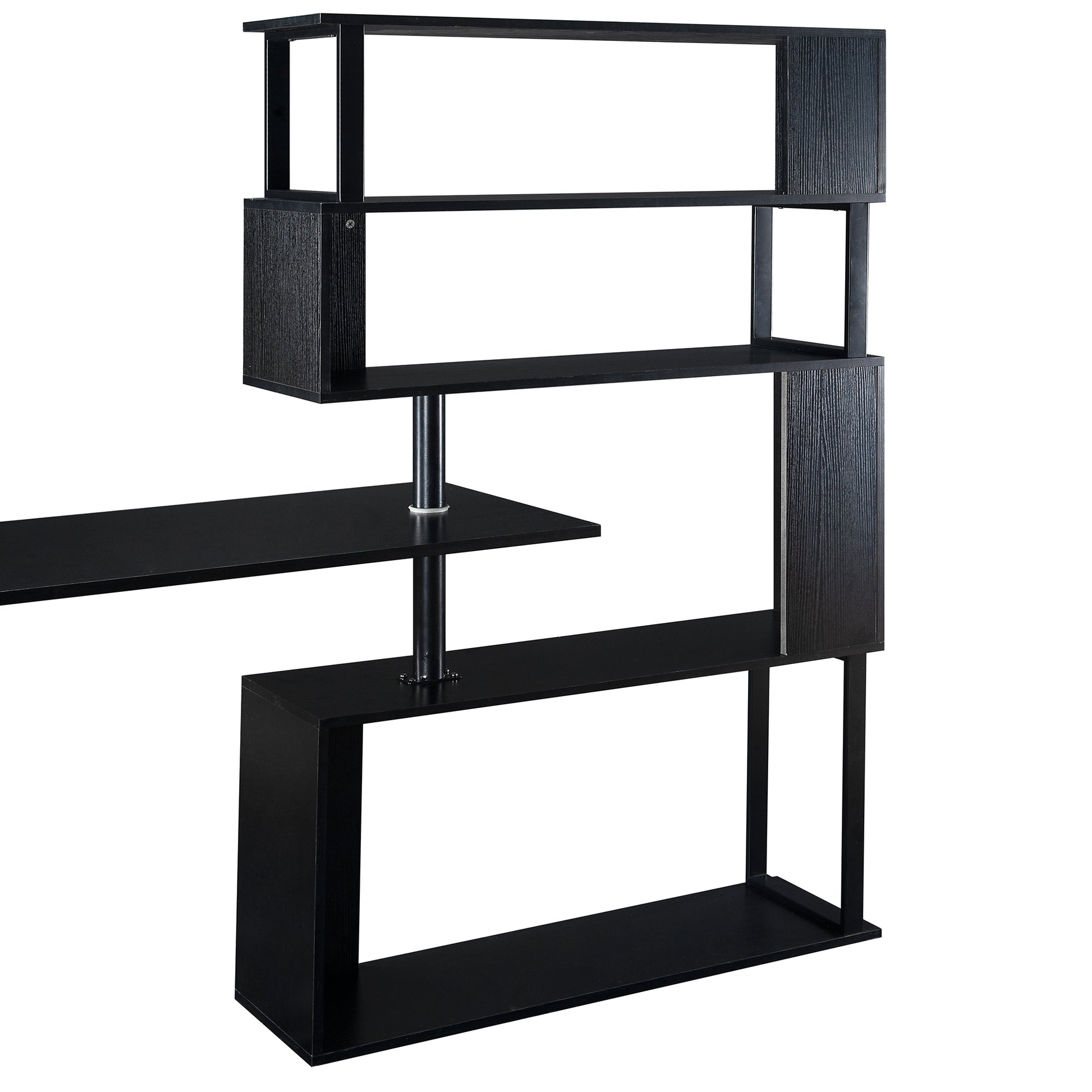 Home Office Computer Desk L-Shaped Corner Table, Rotating Computer Table with 5-Tier Bookshelf, Four Installation Methods, Lockable Casters (Black) - Abrihome