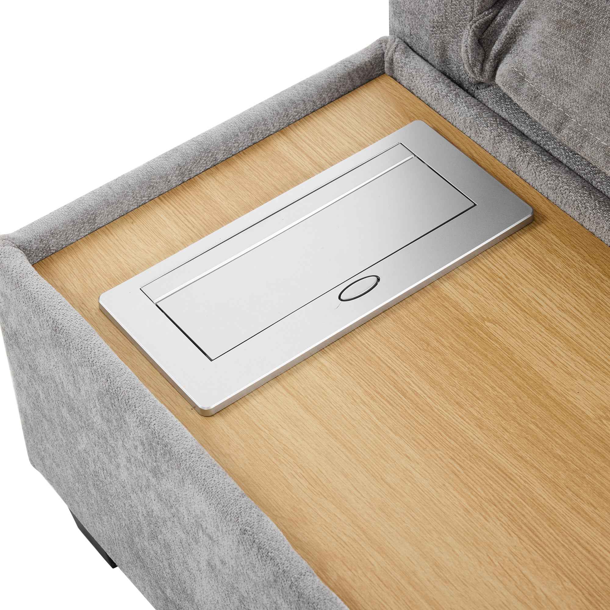 Modular 90' U-shaped Sectional Sofa with Movable Ottoman and Hidden Charging Coffee Table, Grey, Chenille