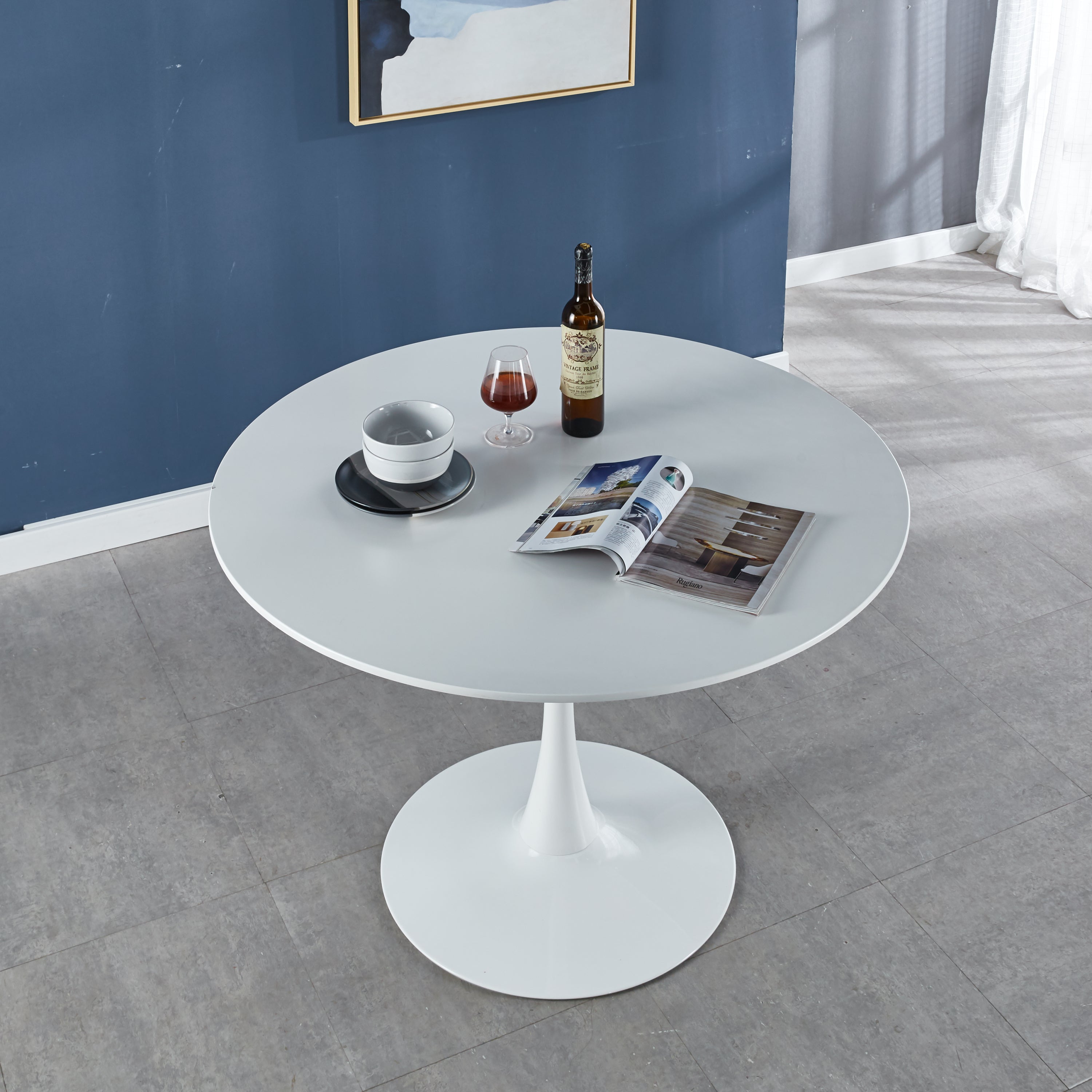 42.1"White Tulip Table Mid-century Dining Table for 4-6 people With Round Mdf Table Top, Pedestal Dining Table, End Table Leisure Coffee Table