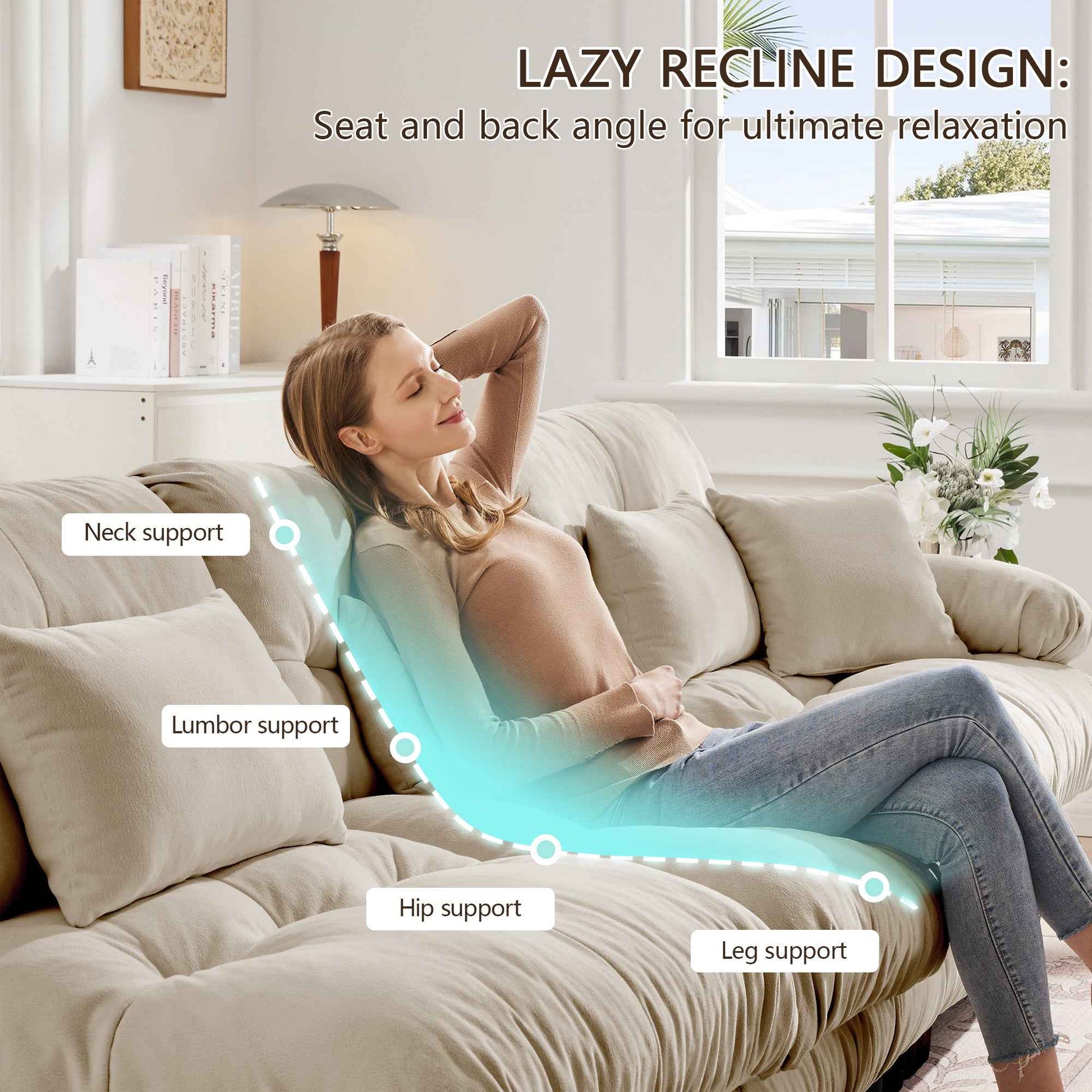 Cloud Couch 2 Seater Sofa for Living Room, Chenille 2 - Seat sofa with 2 Lumbar pillows and 2 throw pillows,Chenille Light coffee