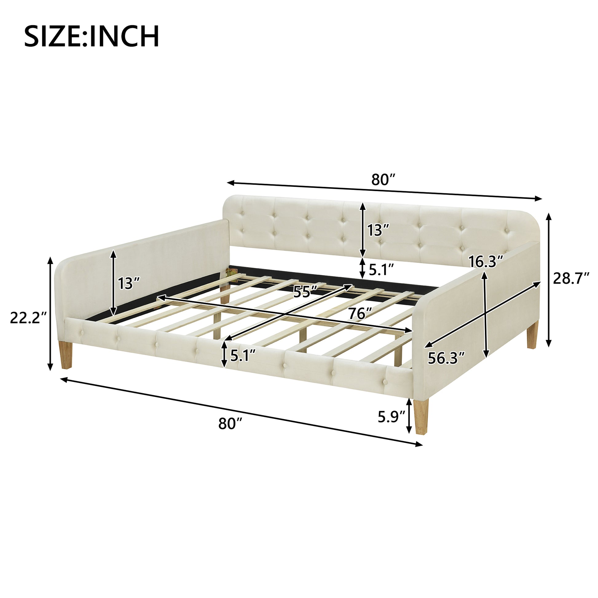 Full Size Upholstered Daybed with 4 Support Legs,White - Abrihome