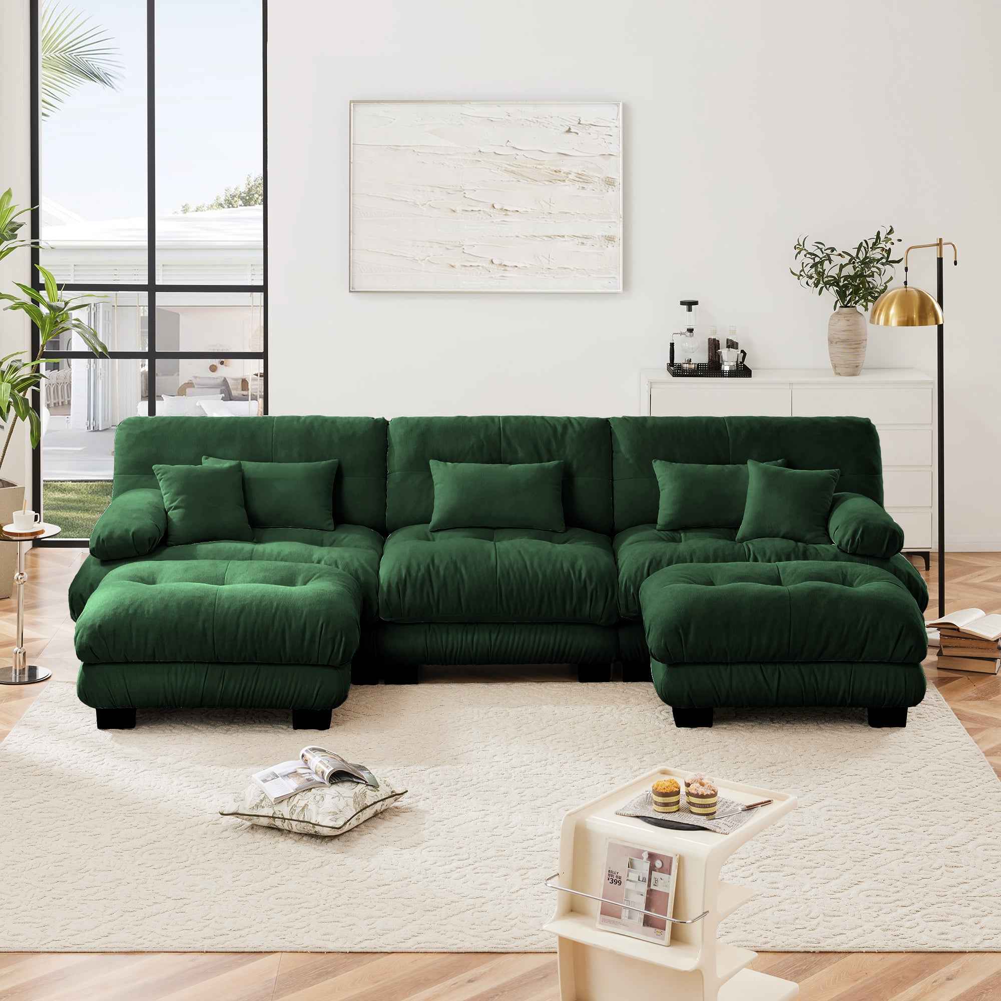 Luxury Modular Sectional Sofa Couch - Oversized U Shaped Cloud Couch for Living Room,Deep Seat Sofa Couch with 2 Ottomans ,Chenille Green