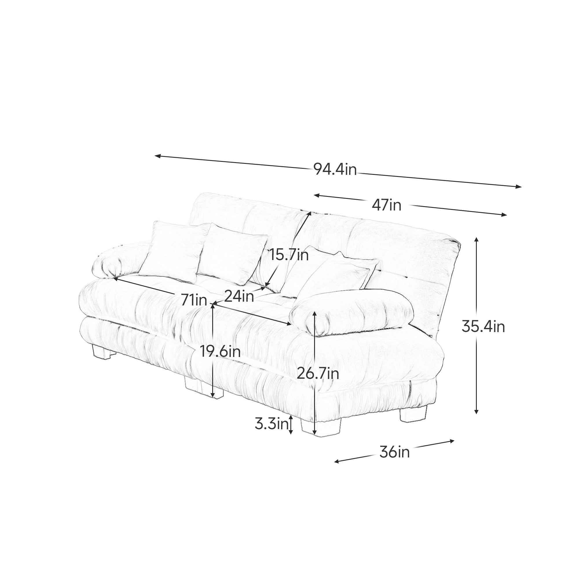 Cloud Couch 2 Seater Sofa for Living Room, Chenille 2 - Seat sofa with 2 Lumbar pillows and 2 throw pillows,Chenille Green