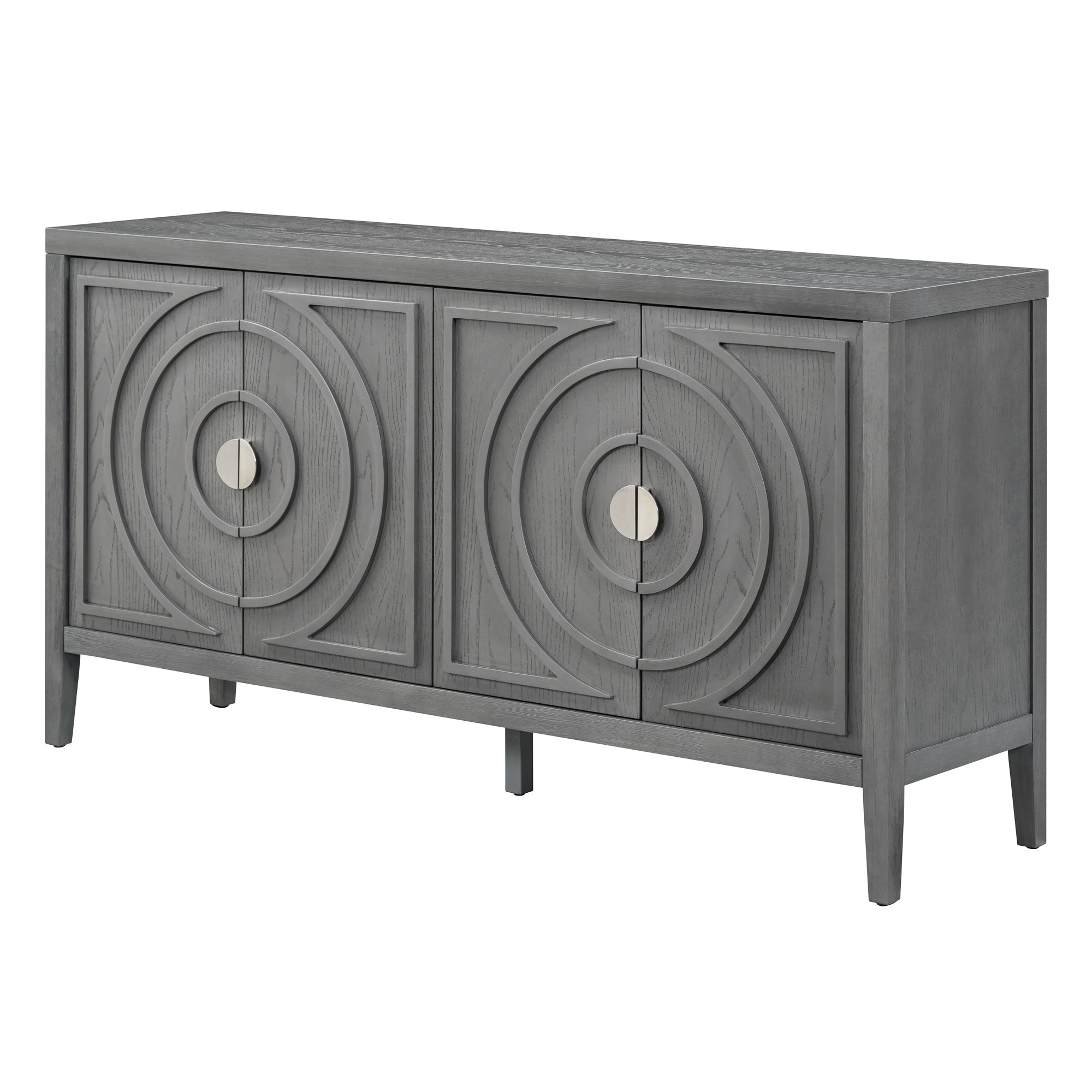 TREXM Retro Sideboard door with Circular Groove Design Round Metal Door Handle for Entrance, Dinning Room, Living Room (Gray)