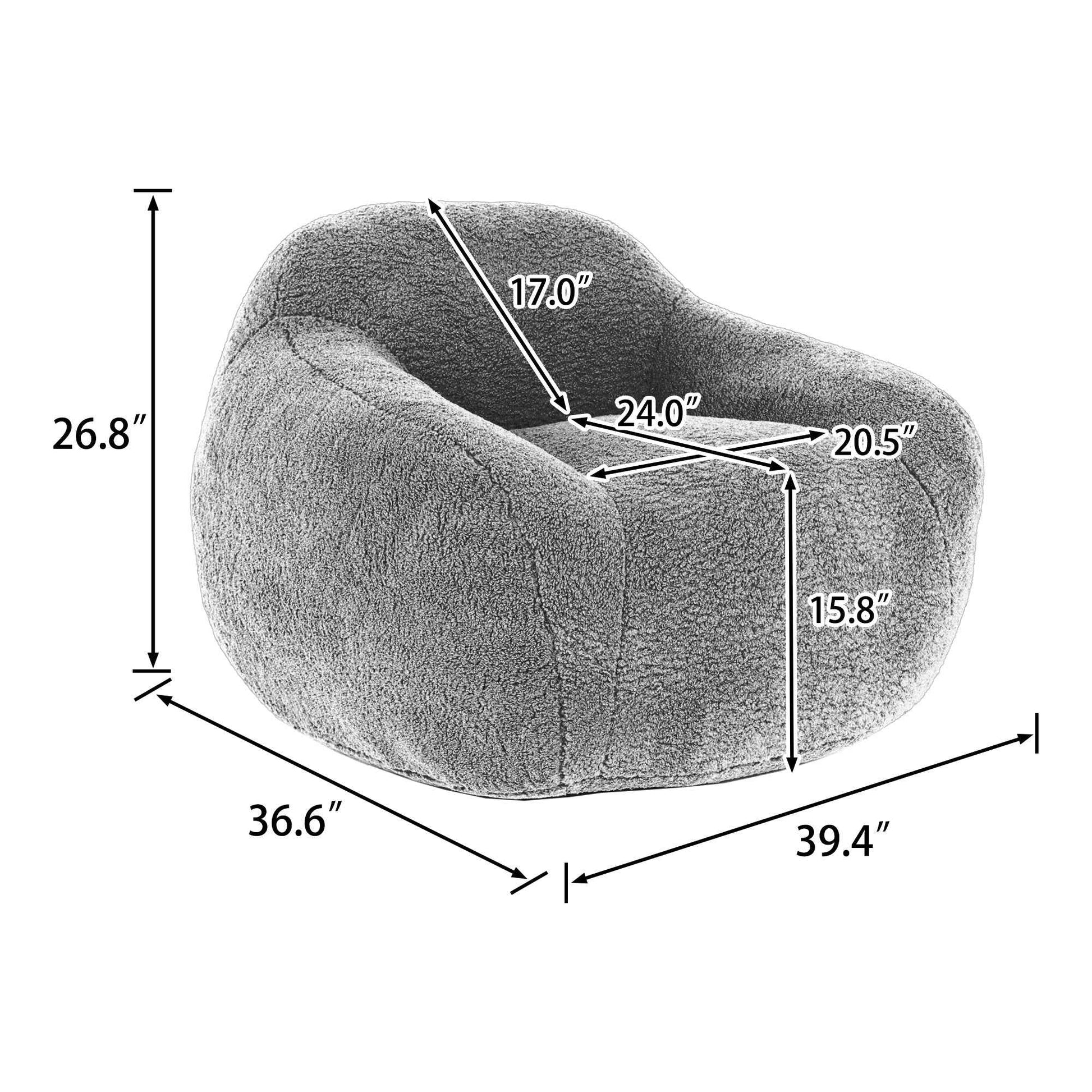 Giant Bean Bag Chair for Adults, Spacious Memory Foam Bean Bag Sofa with Armrests in Light Gray Teddy Fabric, Comfy Seating for Living Room or Bedroom