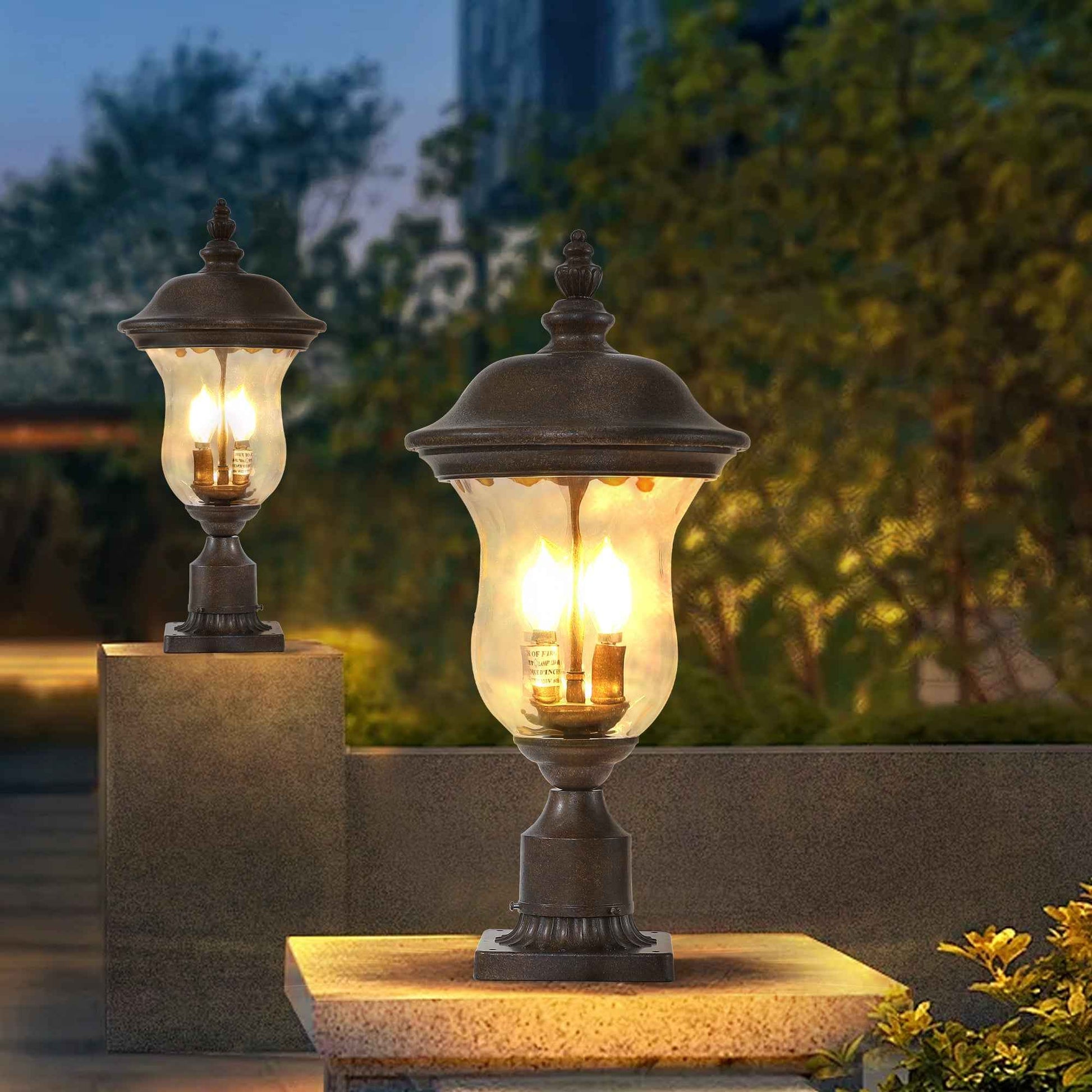 21'(H) Vintage Outdoor Lamp Post Light, Waterproof Garden Patio Lantern with Clear Glass Shade, Classic Bronze Finish, Ideal for Yard, Porch, Walkway, and Driveway Lighting (One Piece & No Bulb)