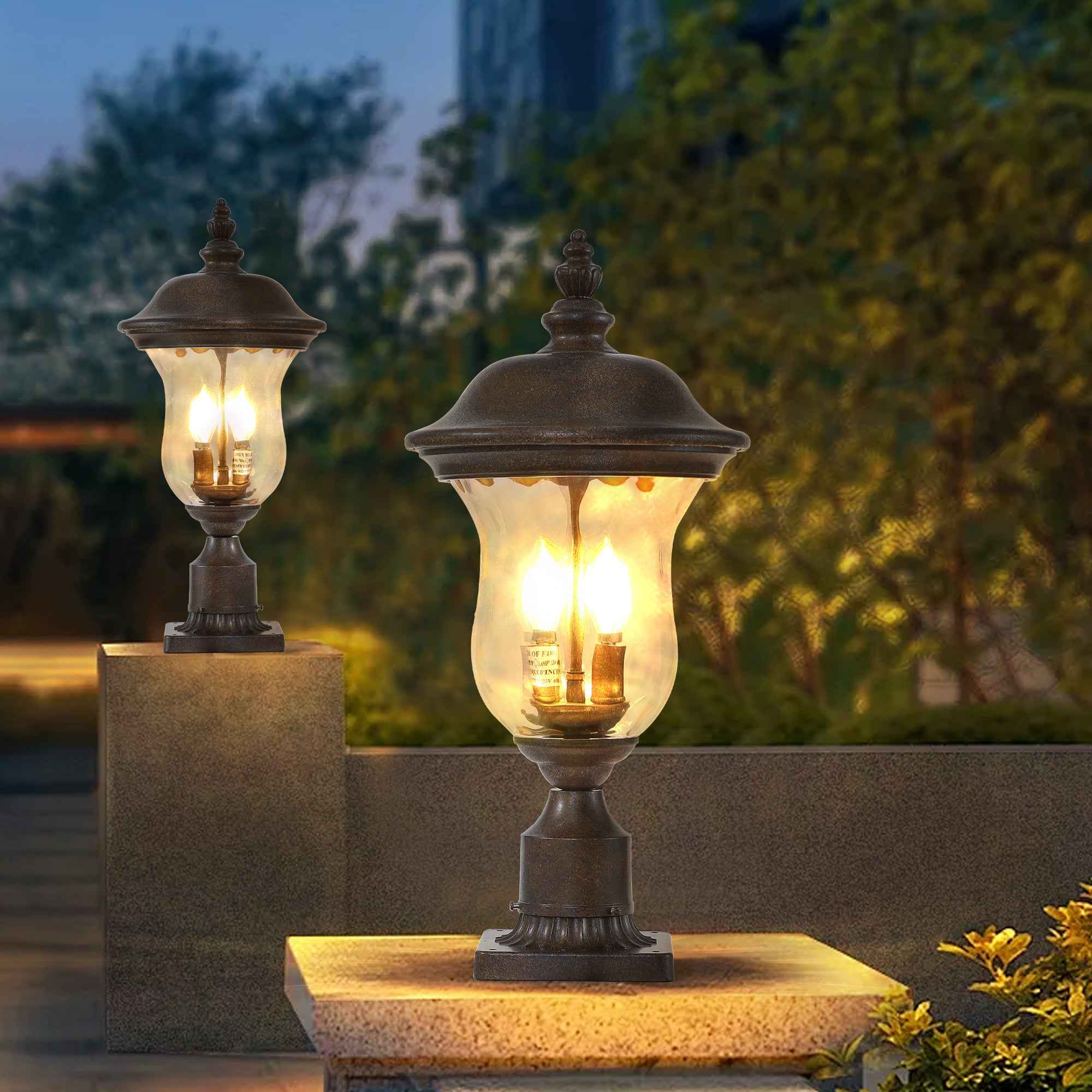 21'(H) Vintage Outdoor Lamp Post Light, Waterproof Garden Patio Lantern with Clear Glass Shade, Classic Bronze Finish, Ideal for Yard, Porch, Walkway, and Driveway Lighting (One Piece & No Bulb)