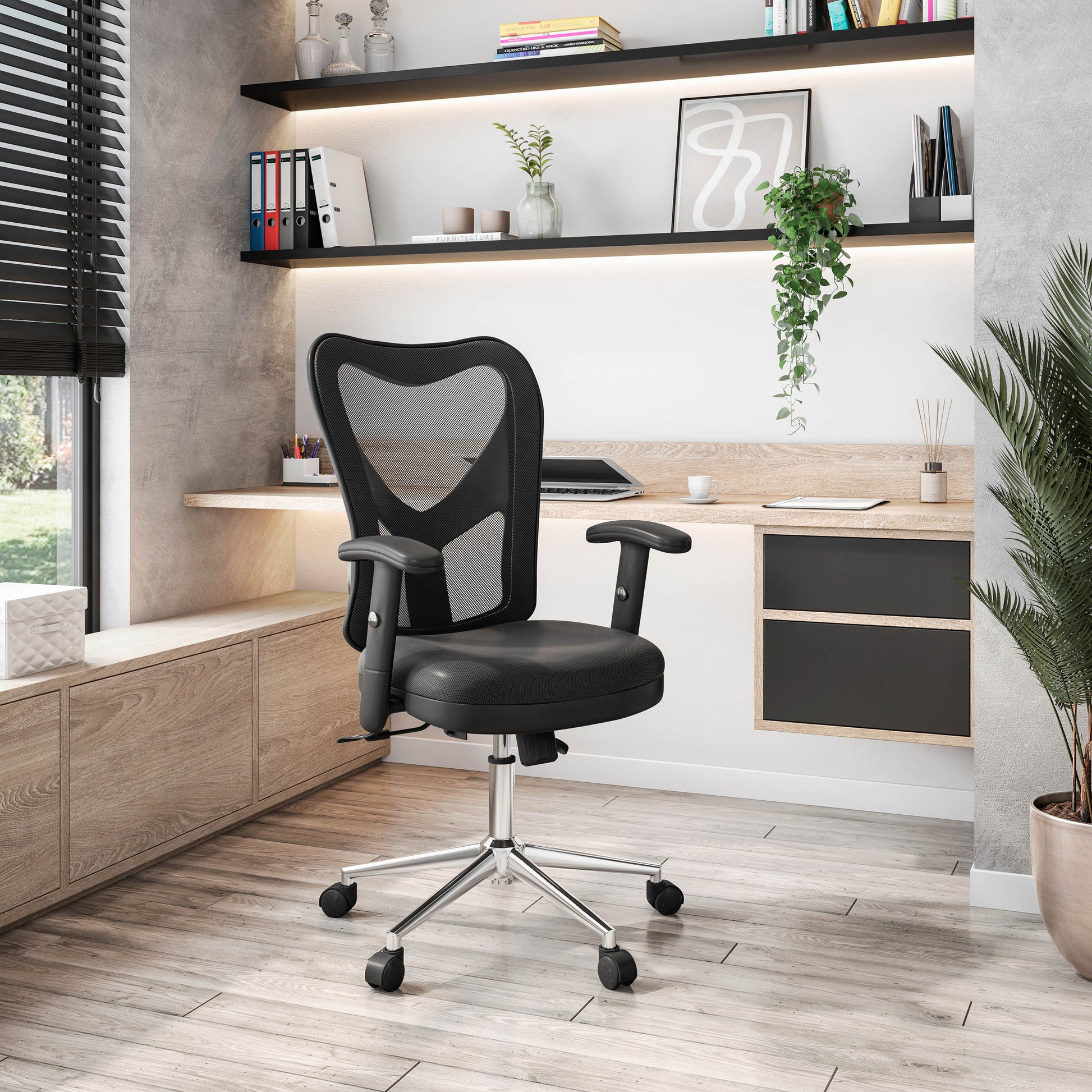 Techni Mobili High Back Mesh Office Chair With Chrome Base, Black - Abrihome