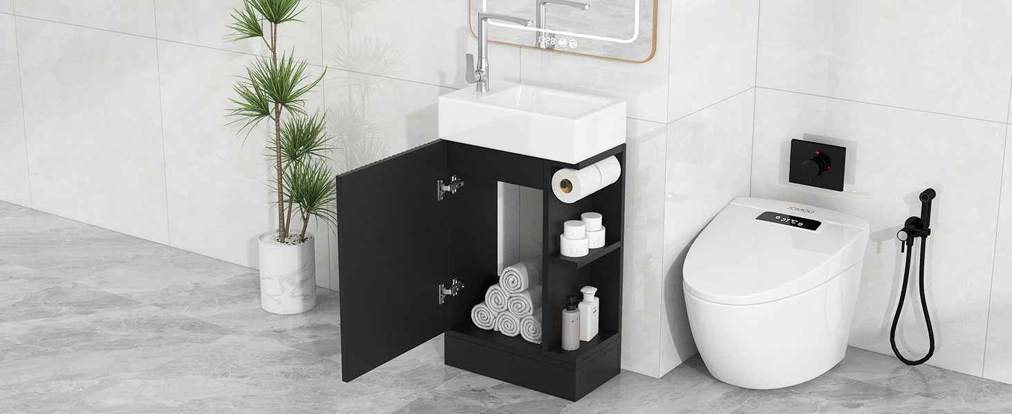 18.6' Bathroom Vanity with Sink, Bathroom Vanity Cabinet with Two-tier Shelf, Left or Right Orientation, Black (WF308491 New Color)