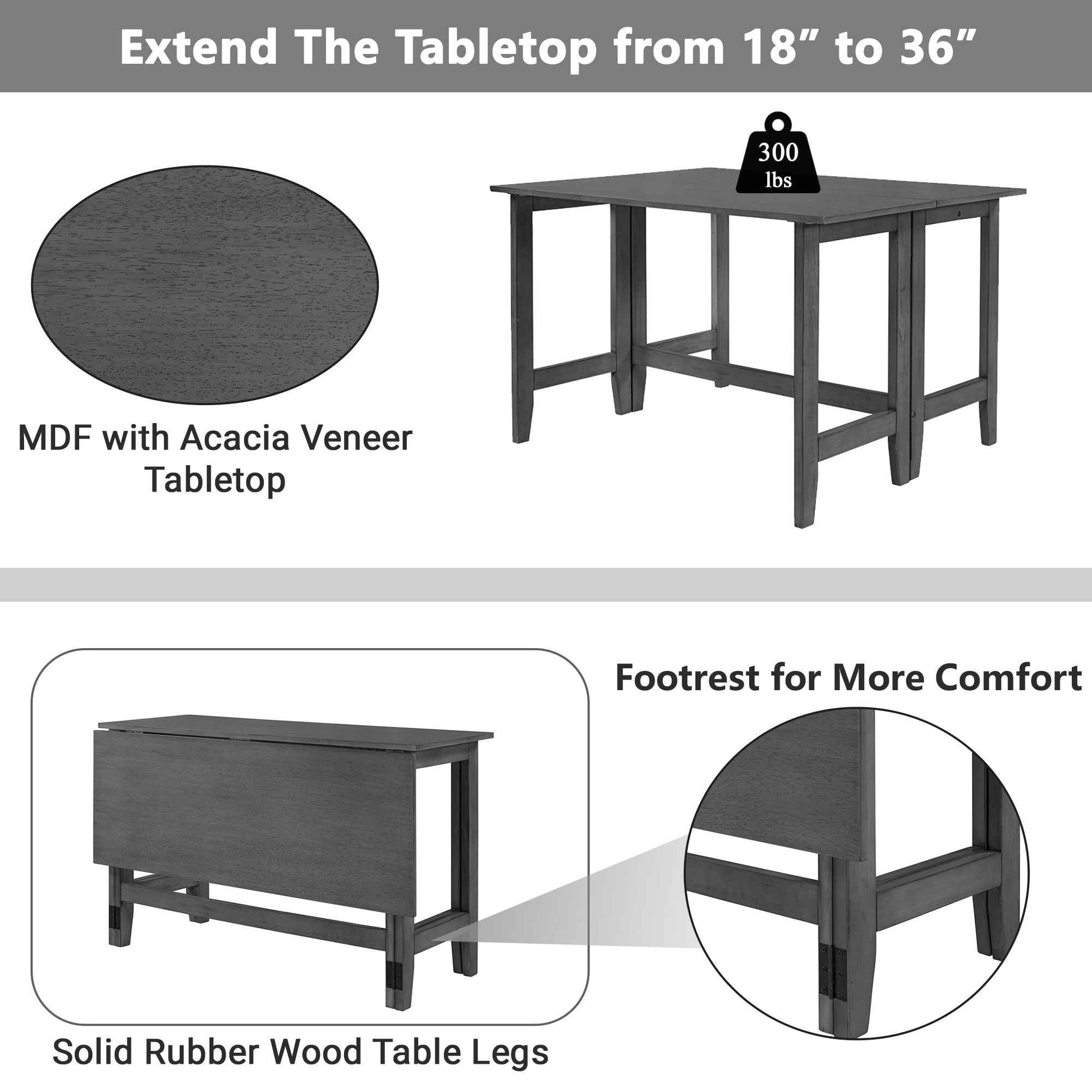 TOPMAX Farmhouse Wood Extendable Dining Table with Drop Leaf for Small Places, Gray(OLD SKU:N717P195019)