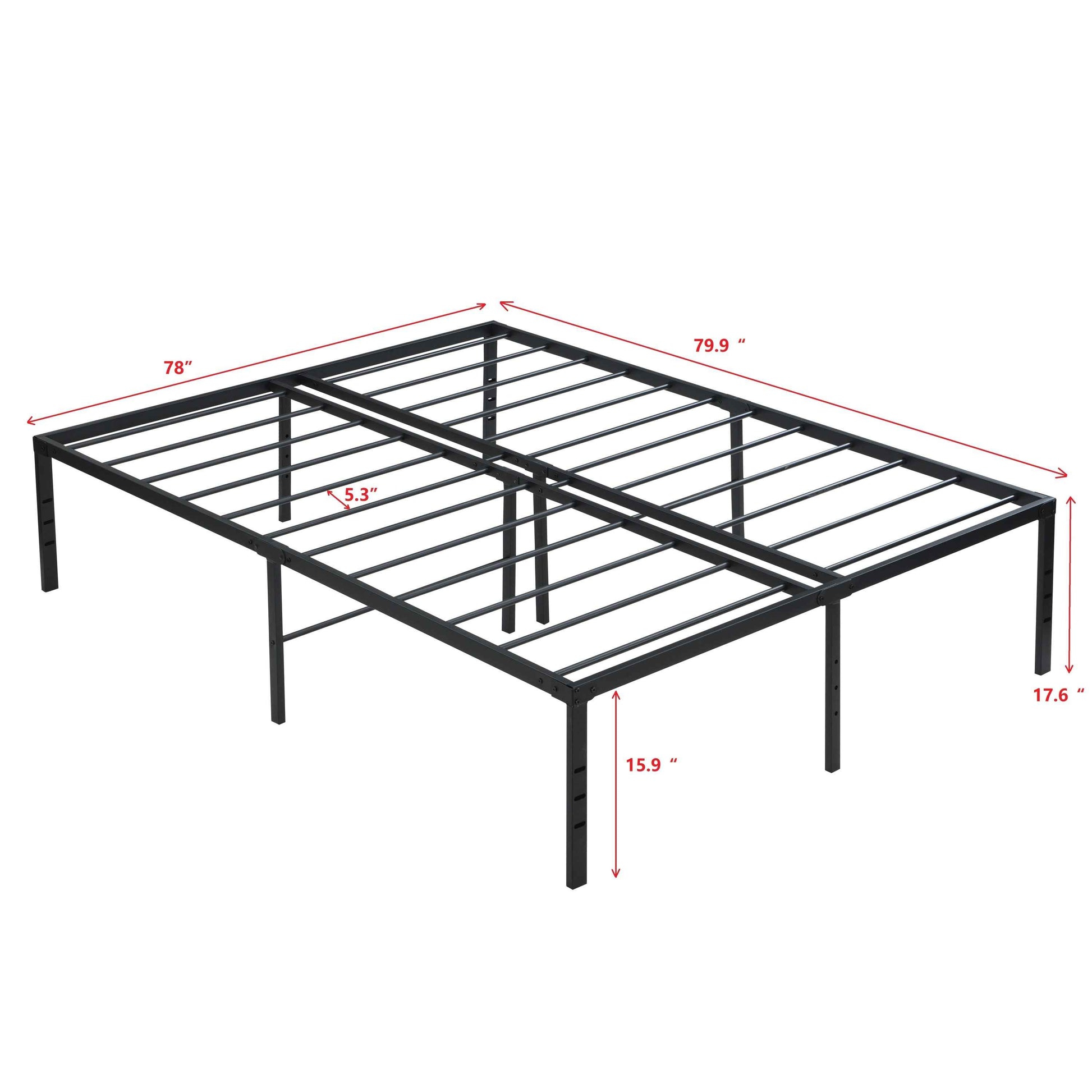 King Size Bed Frame with Reinforced Metal Structure, Quiet & Sturdy Design in Black, Easy Assembly