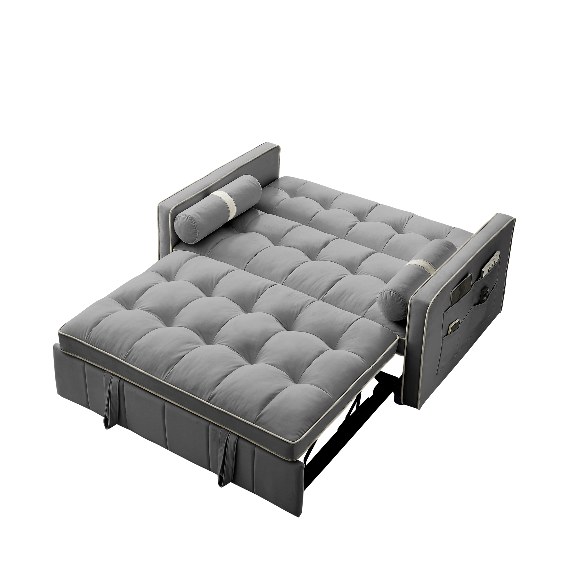 Modern 55.5' Pull Out Sleep Sofa Bed 2 Seater Loveseats Sofa Couch with side pockets, Adjsutable Backrest and Lumbar Pillows for Apartment Office Living Room - Abrihome
