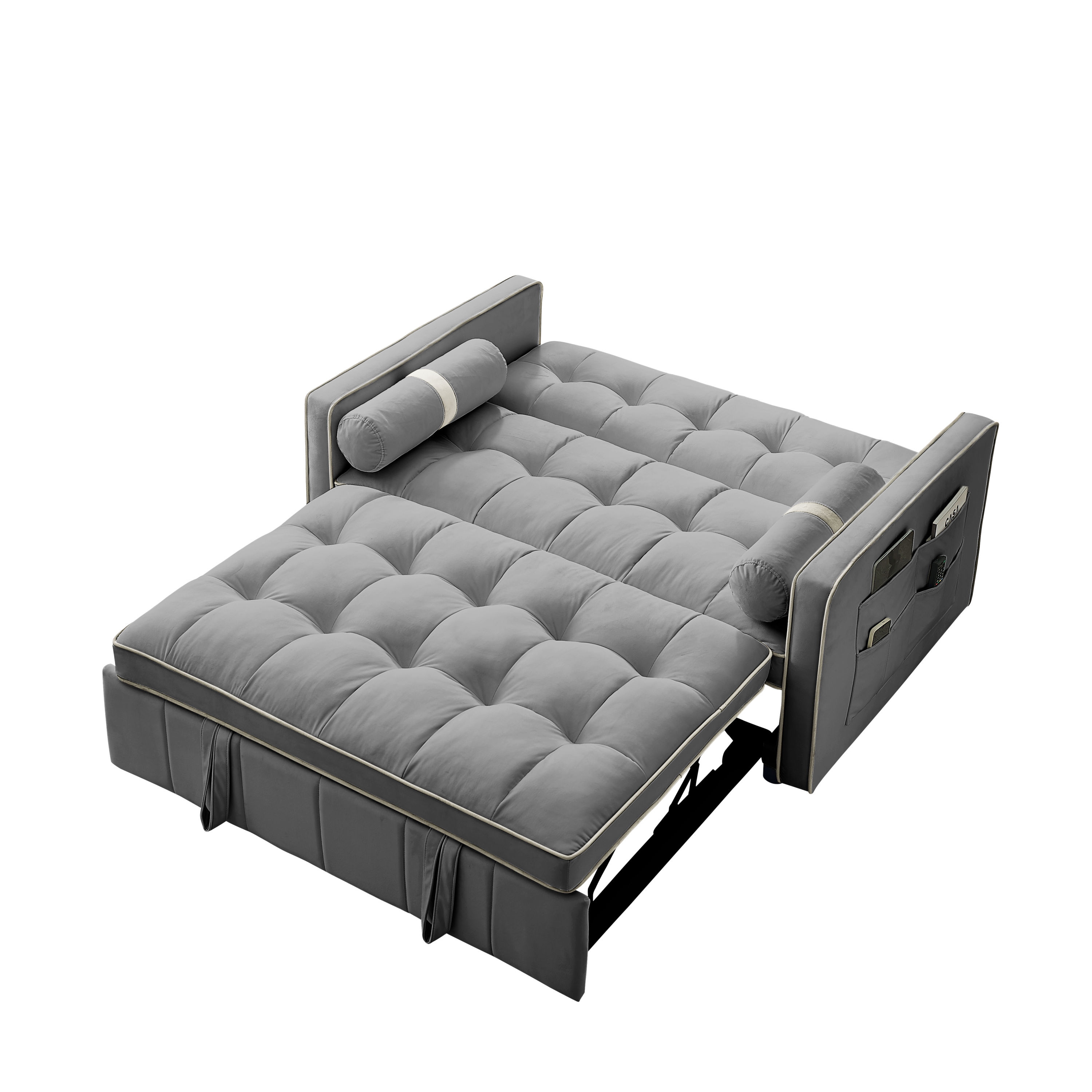 Modern 55.5' Pull Out Sleep Sofa Bed 2 Seater Loveseats Sofa Couch with side pockets, Adjsutable Backrest and Lumbar Pillows for Apartment Office Living Room - Abrihome