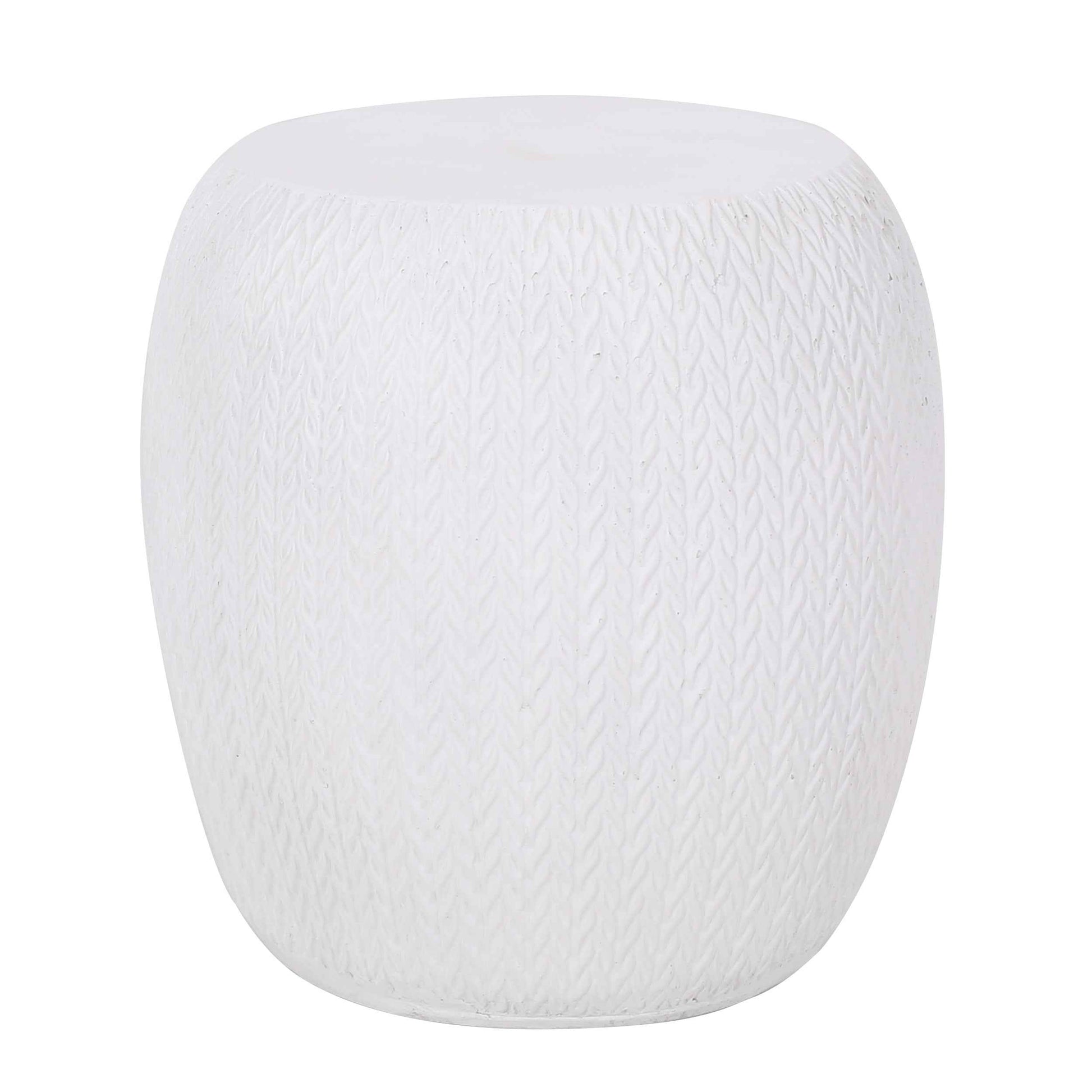 Elegant Outdoor Lightweight Concrete Side Table with Braided Pattern in Antique White