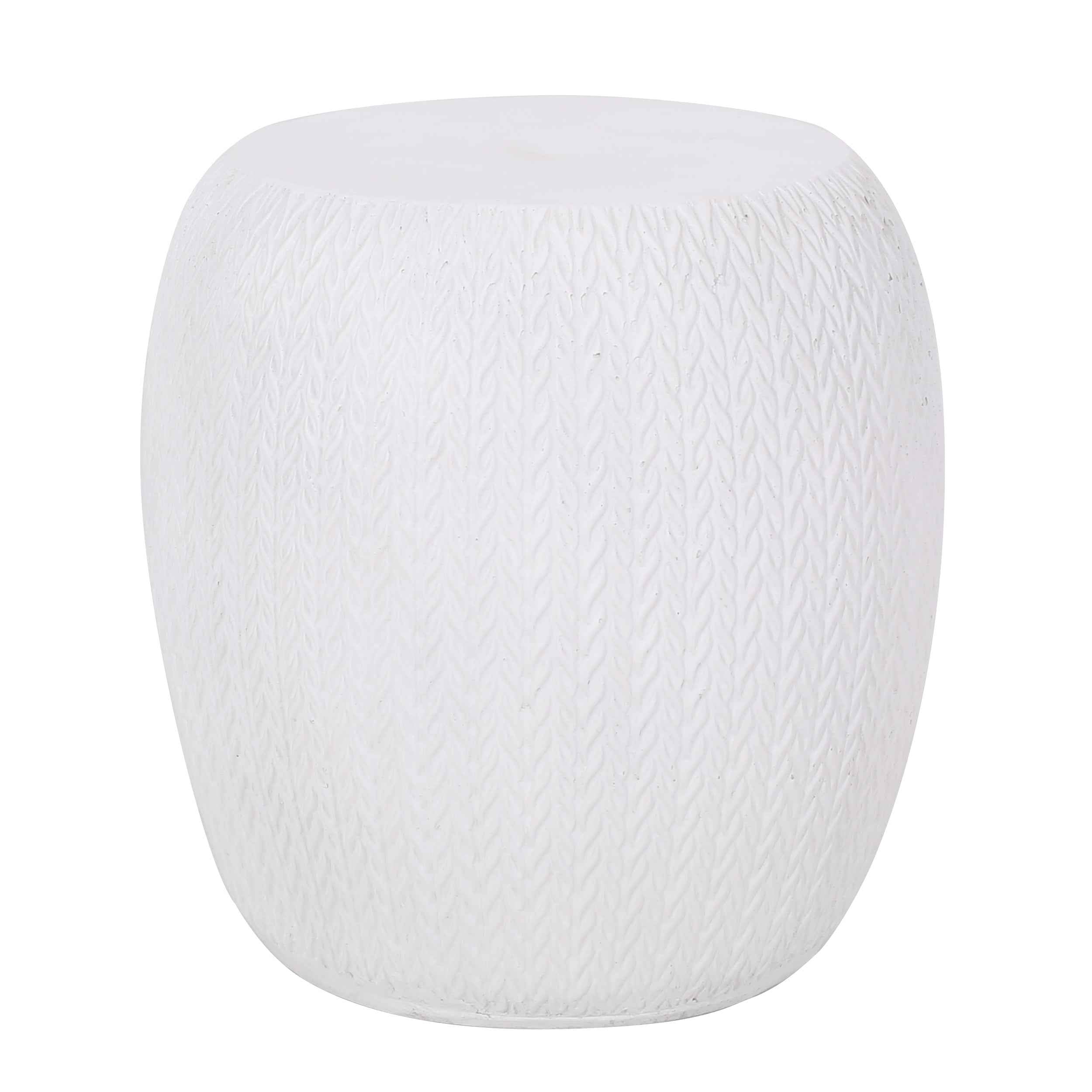 Elegant Outdoor Lightweight Concrete Side Table with Braided Pattern in Antique White