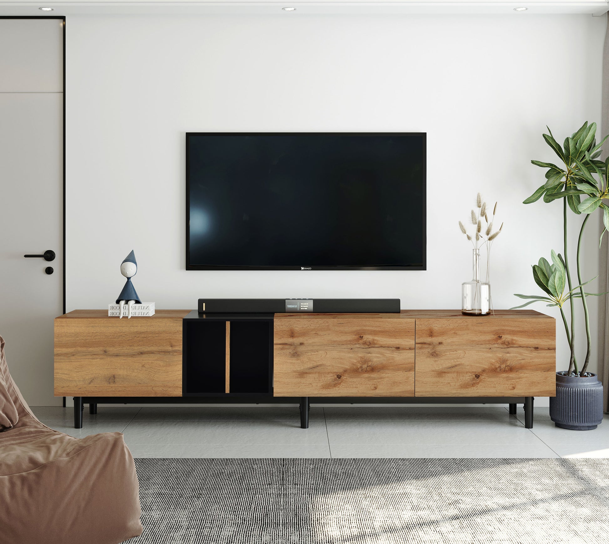Modern TV Stand for 80'' TV with 3 Doors, Media Console Table, Entertainment Center with Large Storage Cabinet for Living Room, Bedroom - Abrihome
