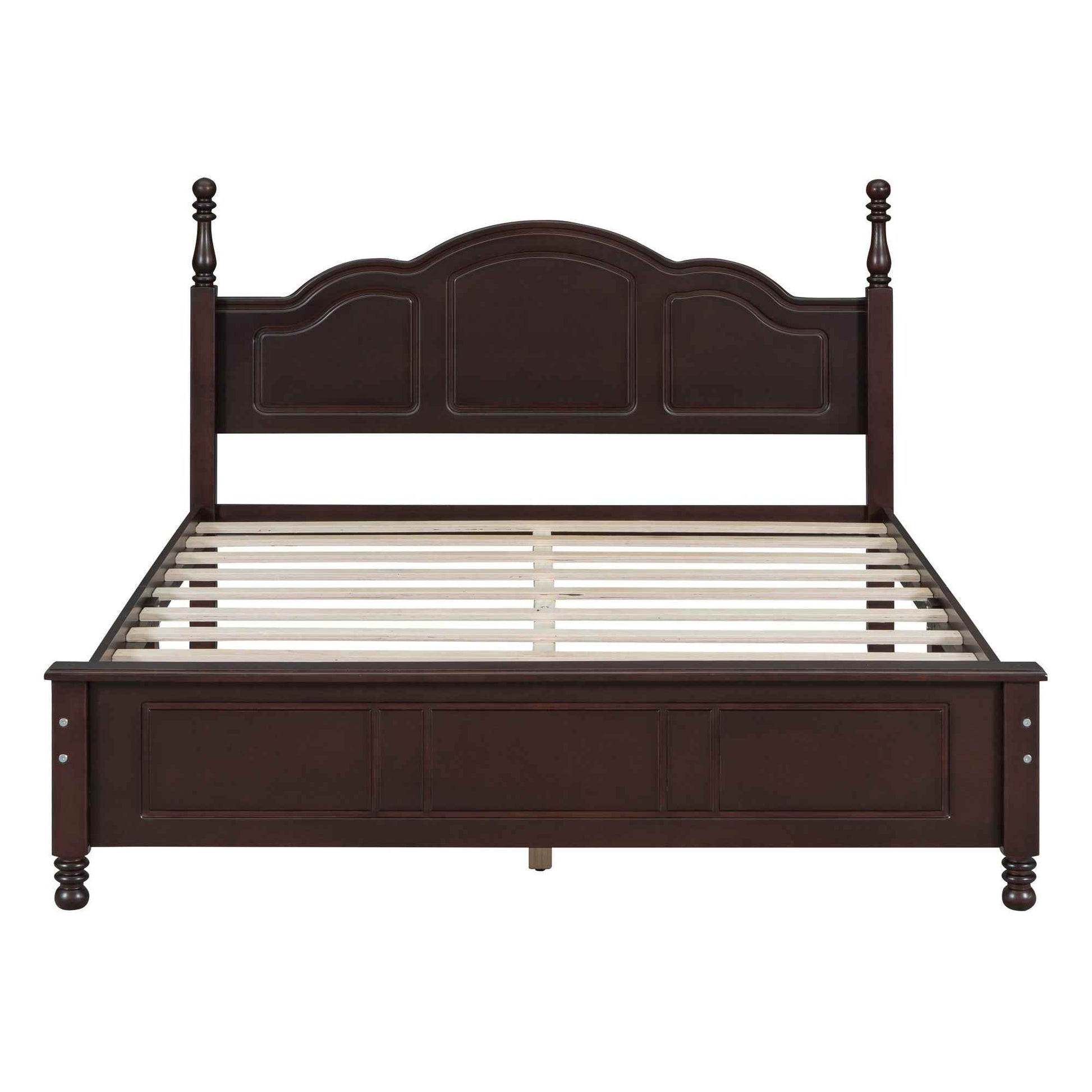 Queen Size Wood Platform Bed Frame,Retro Style Platform Bed with Wooden Slat Support,Dark Walnut