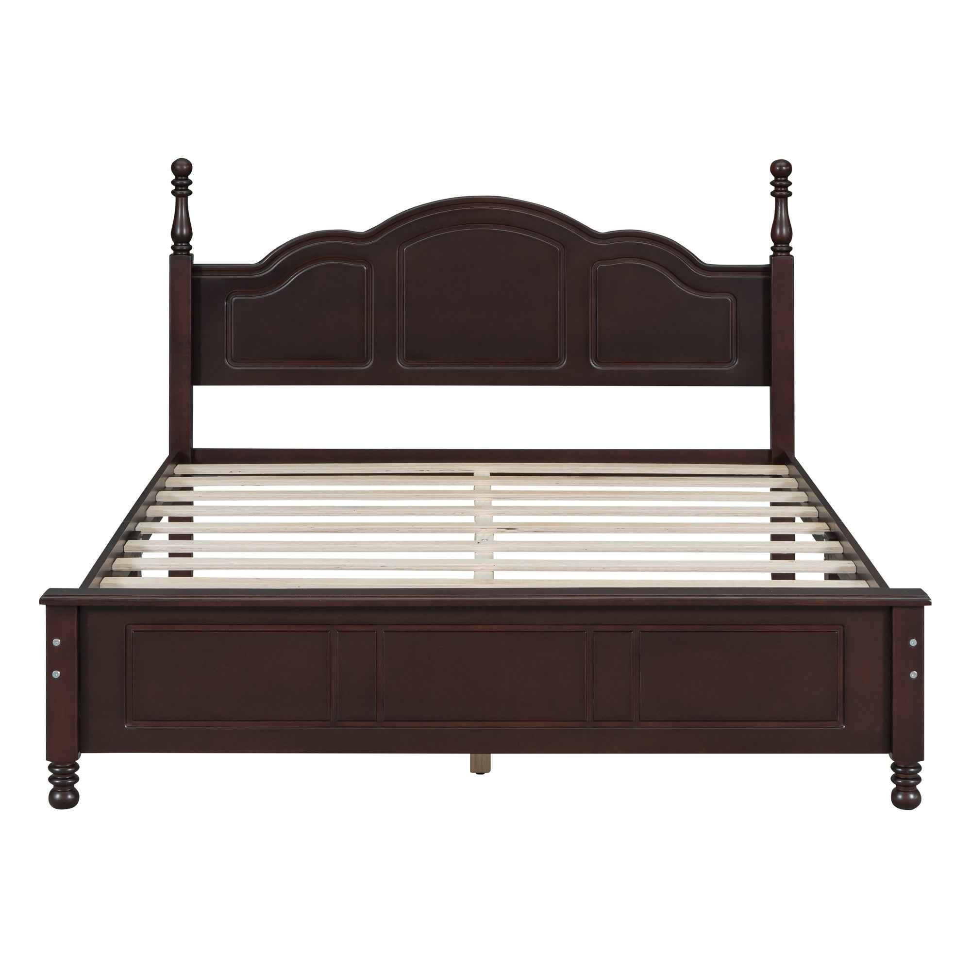 Queen Size Wood Platform Bed Frame,Retro Style Platform Bed with Wooden Slat Support,Dark Walnut